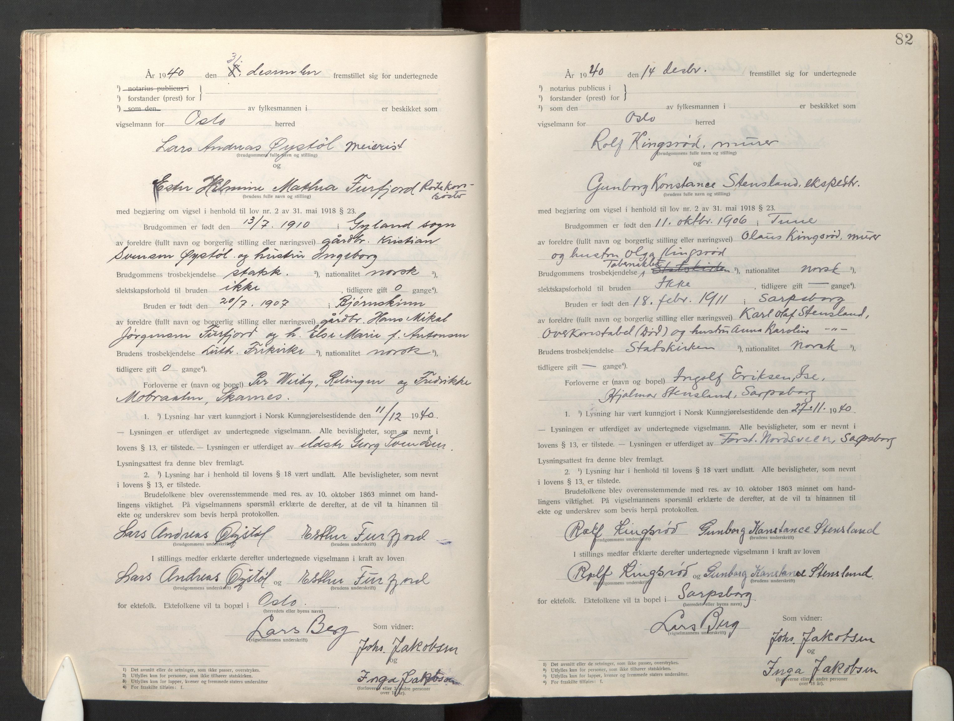 Den evangelisk-lutherske frikirke østre menighet, Oslo, AV/SAO-PAO-0245/F/L0005: Marriage register (dissenter) no. 5, 1920-1941, p. 82