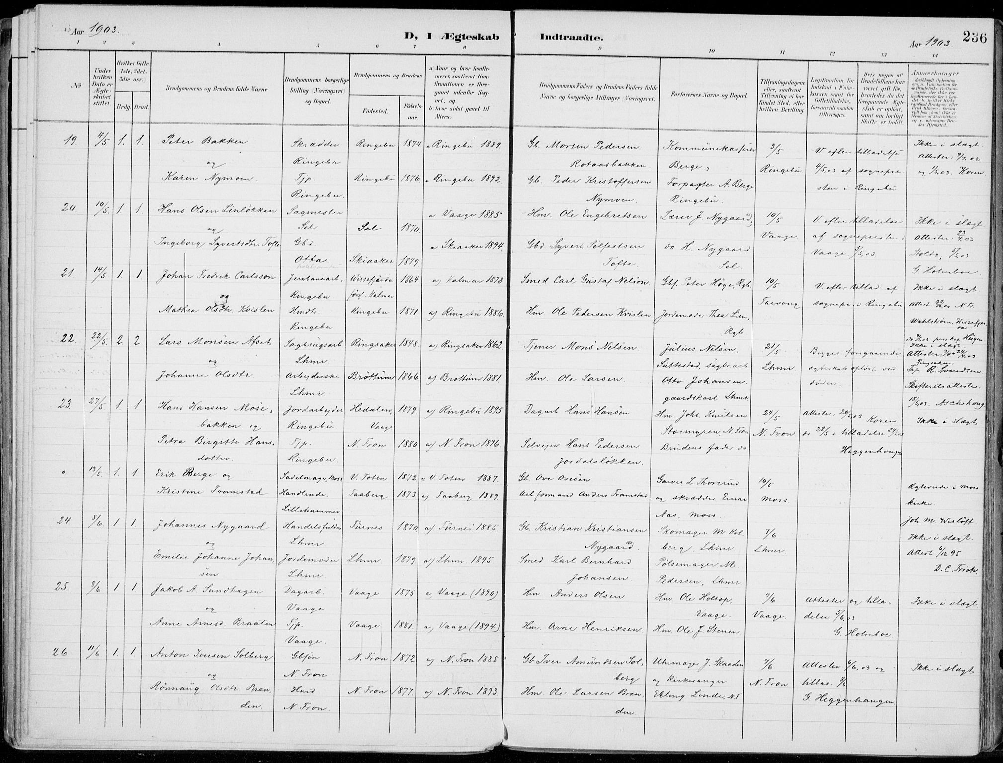 Lillehammer prestekontor, AV/SAH-PREST-088/H/Ha/Haa/L0001: Parish register (official) no. 1, 1901-1916, p. 236