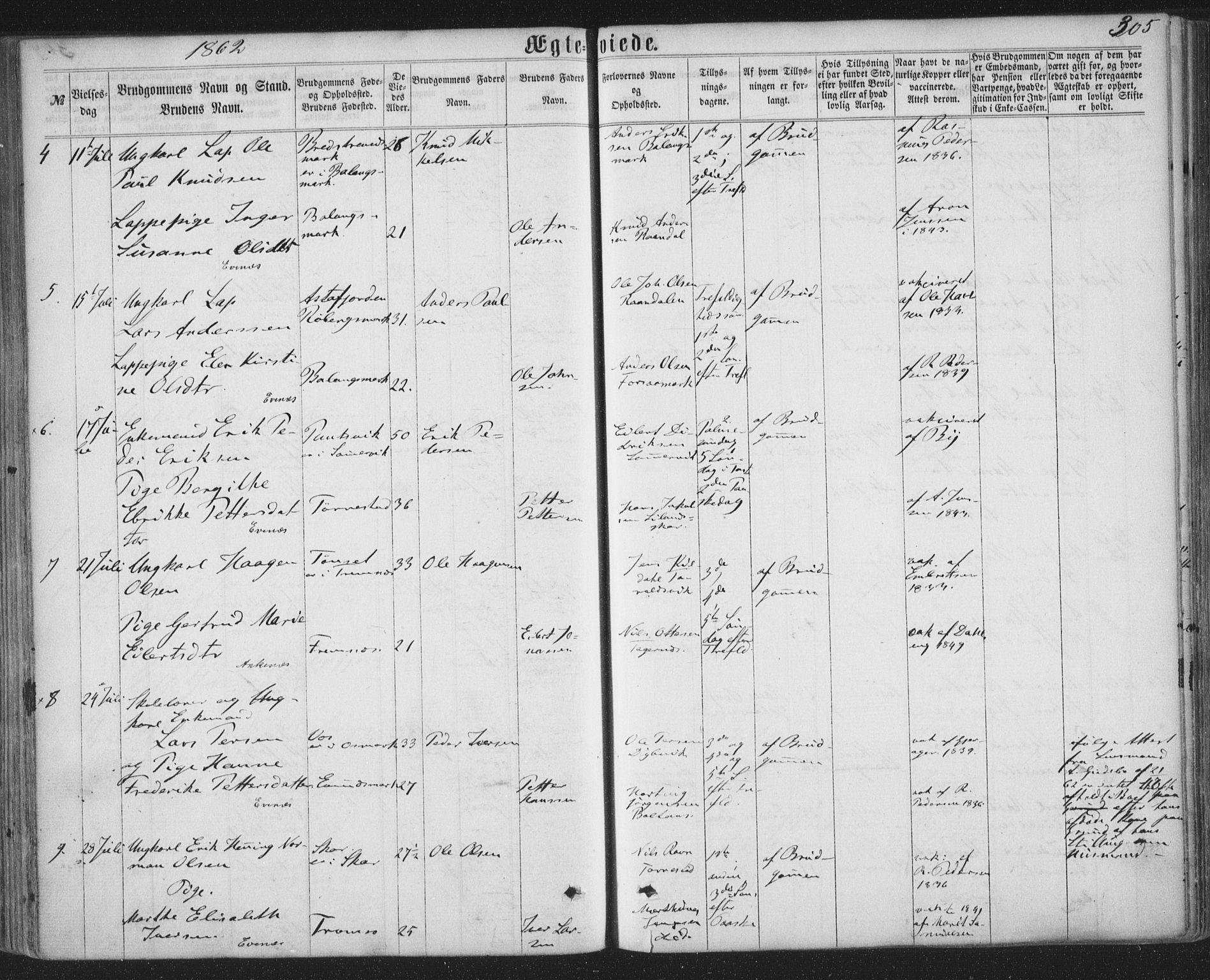 Ministerialprotokoller, klokkerbøker og fødselsregistre - Nordland, AV/SAT-A-1459/863/L0896: Parish register (official) no. 863A08, 1861-1871, p. 305