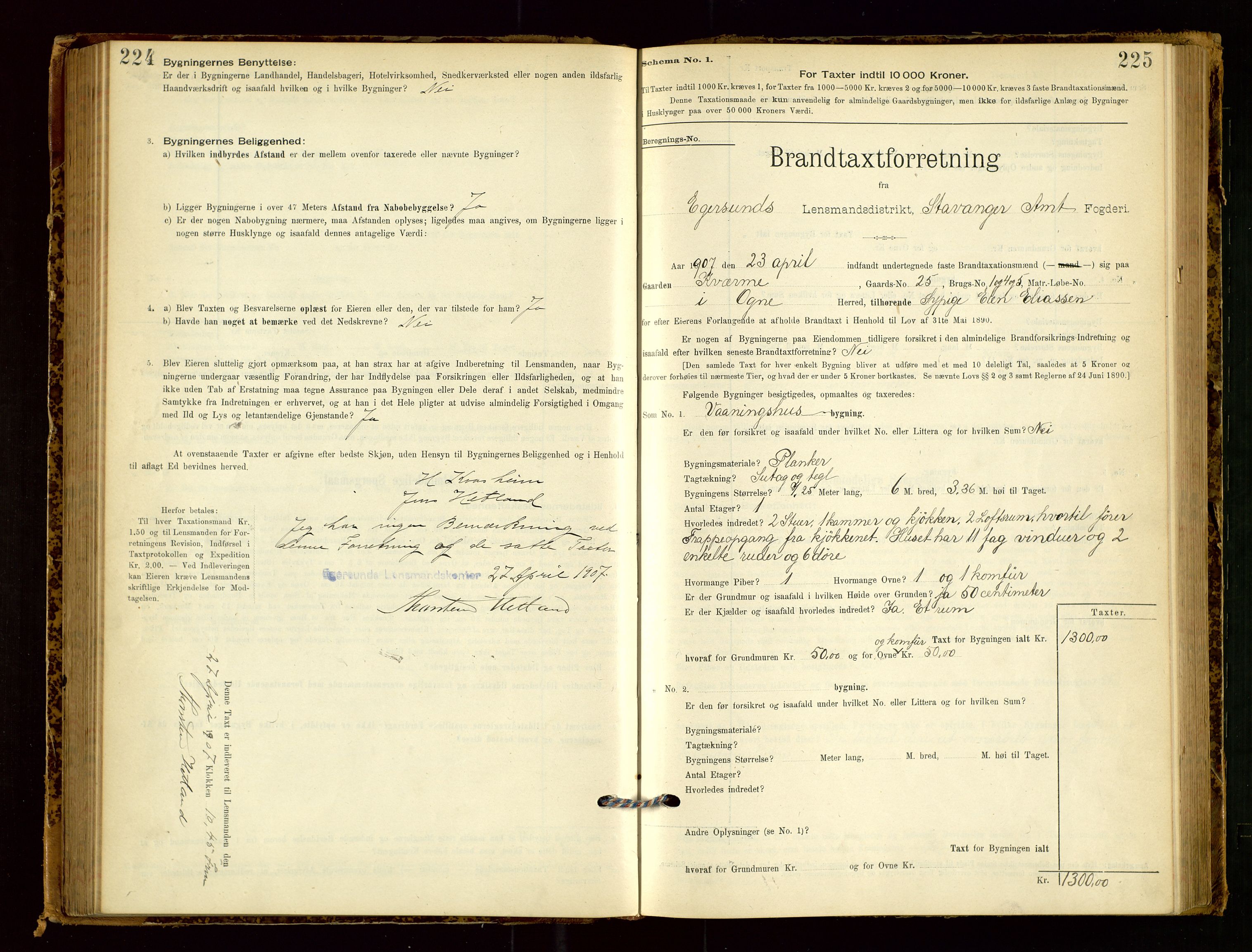 Eigersund lensmannskontor, AV/SAST-A-100171/Gob/L0001: Skjemaprotokoll, 1894-1909, p. 224-225