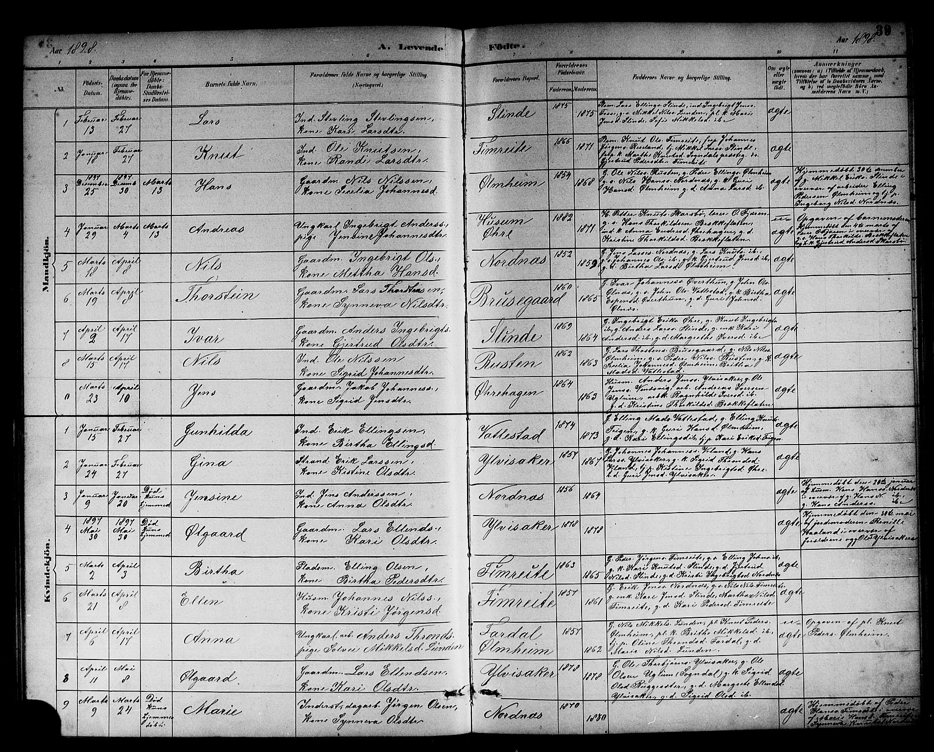 Sogndal sokneprestembete, AV/SAB-A-81301/H/Hab/Habc/L0002: Parish register (copy) no. C 2, 1884-1910, p. 39