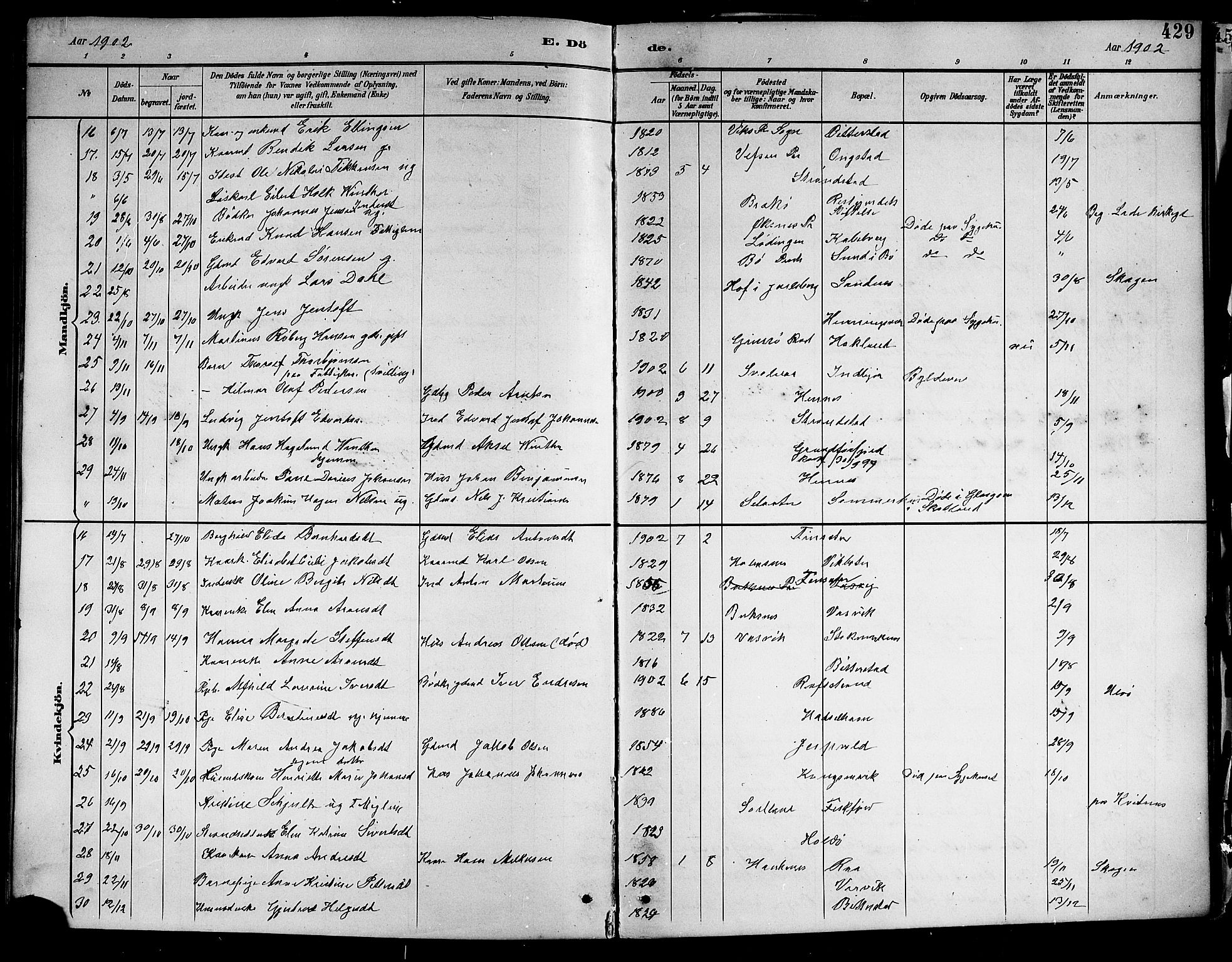 Ministerialprotokoller, klokkerbøker og fødselsregistre - Nordland, AV/SAT-A-1459/888/L1268: Parish register (copy) no. 888C06, 1891-1908, p. 429