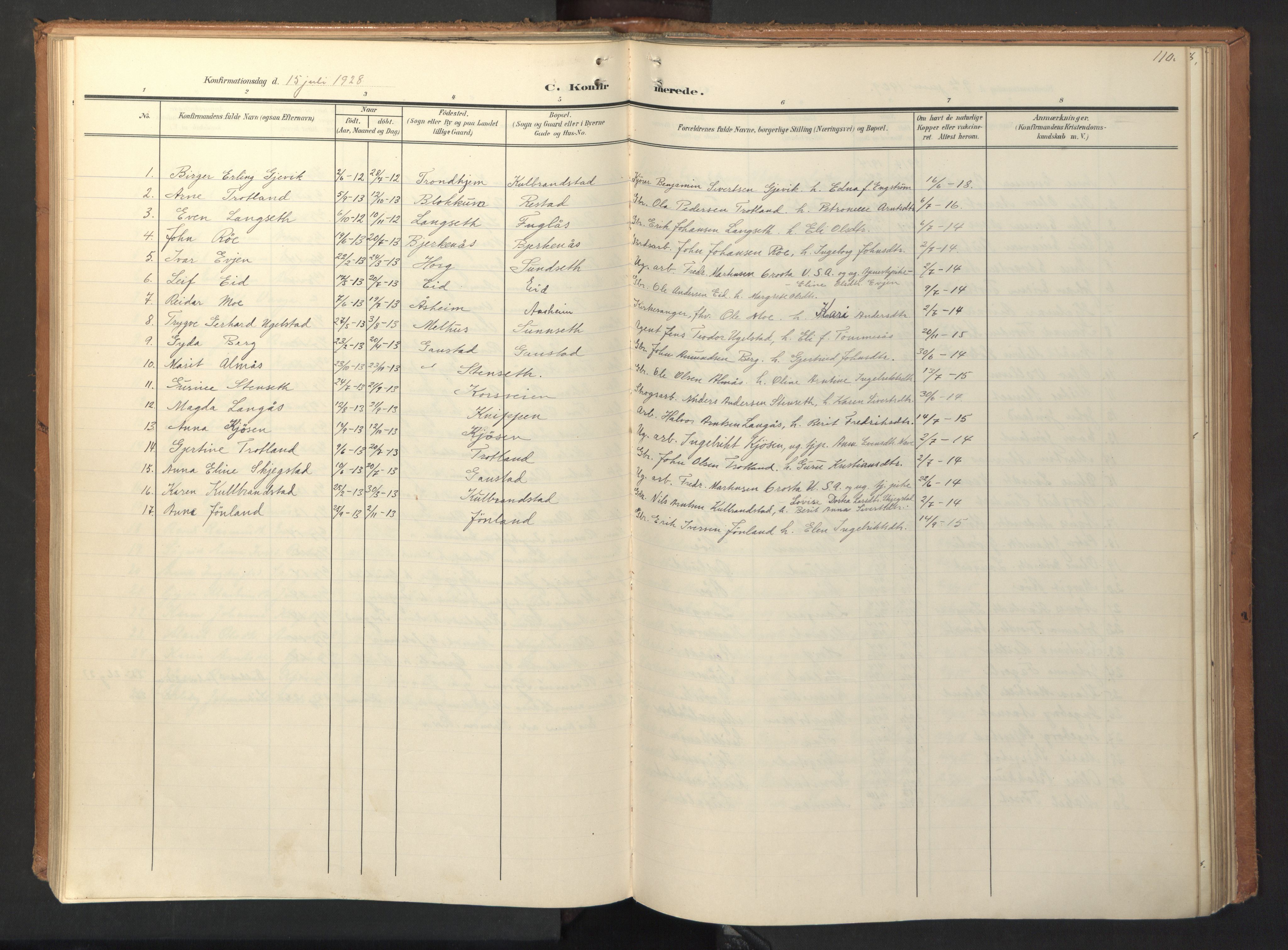 Ministerialprotokoller, klokkerbøker og fødselsregistre - Sør-Trøndelag, AV/SAT-A-1456/694/L1128: Parish register (official) no. 694A02, 1906-1931, p. 110