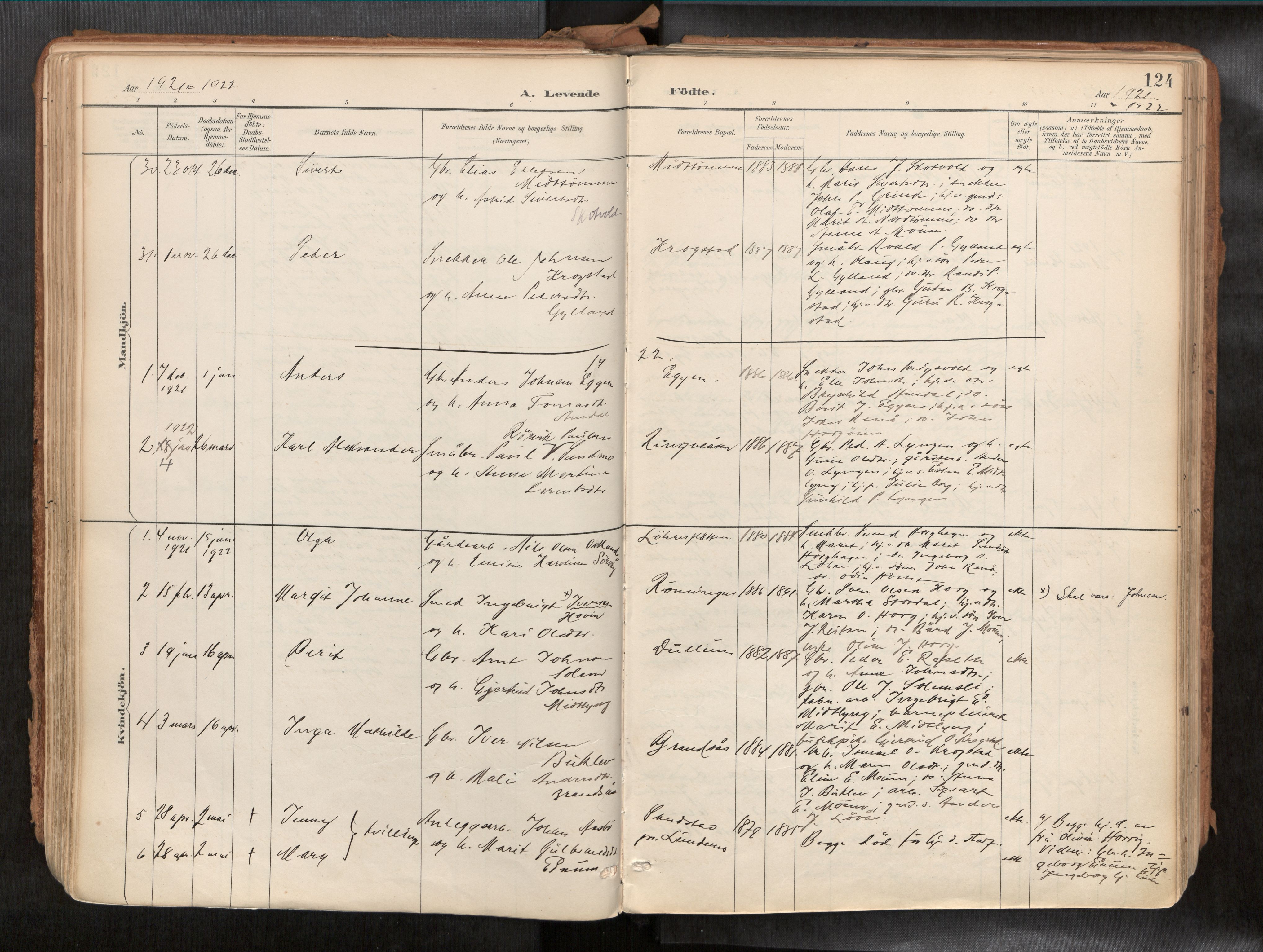 Ministerialprotokoller, klokkerbøker og fødselsregistre - Sør-Trøndelag, SAT/A-1456/692/L1105b: Parish register (official) no. 692A06, 1891-1934, p. 124