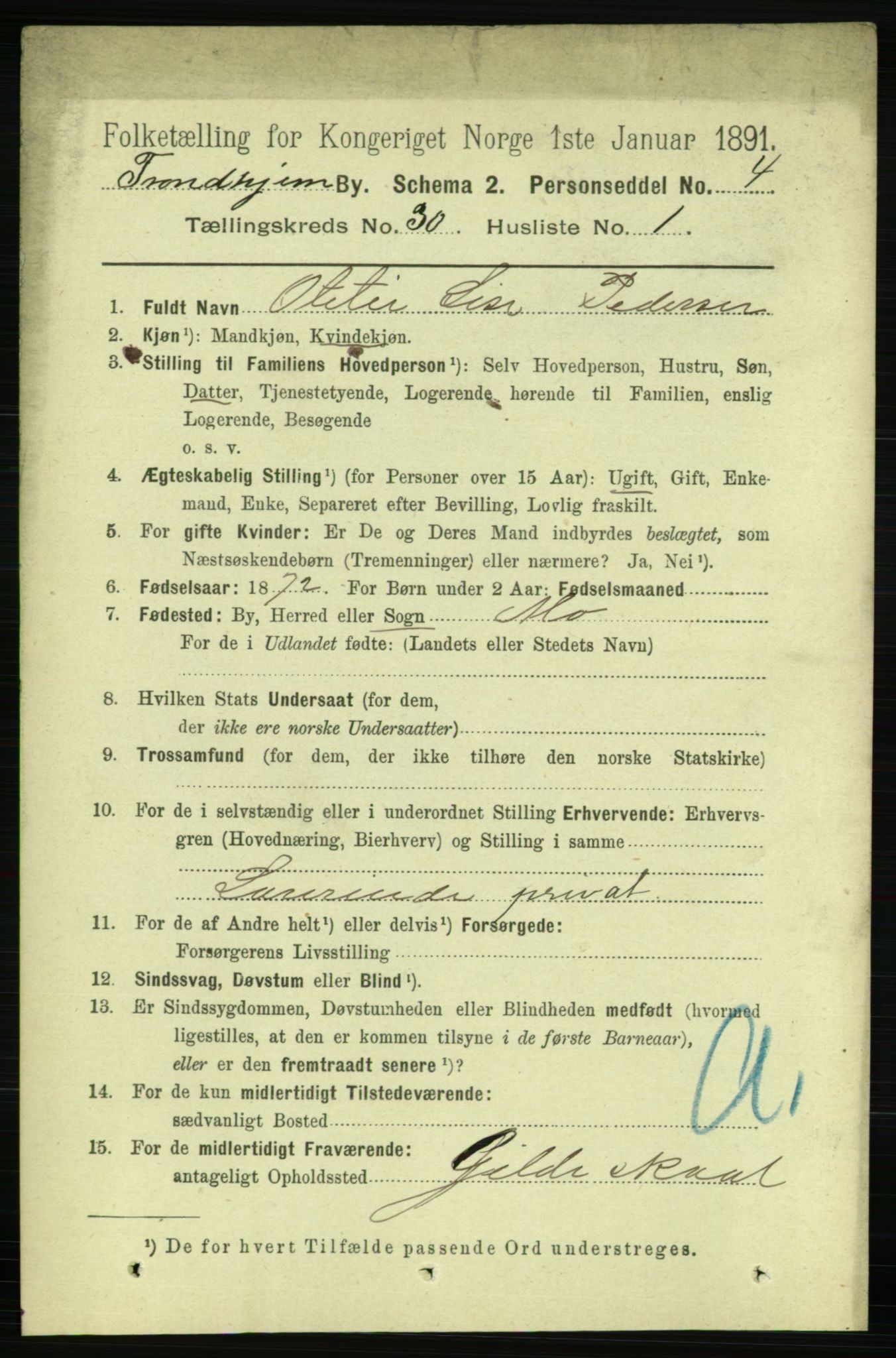 RA, 1891 census for 1601 Trondheim, 1891, p. 22227