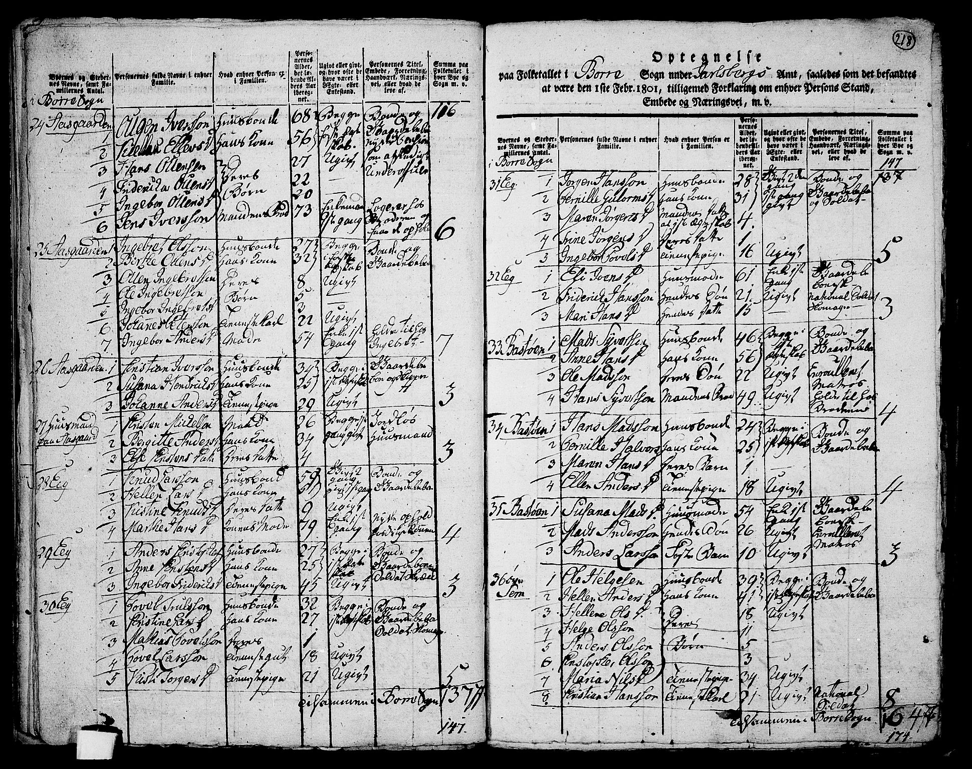 RA, 1801 census for 0717P Borre, 1801, p. 217b-218a