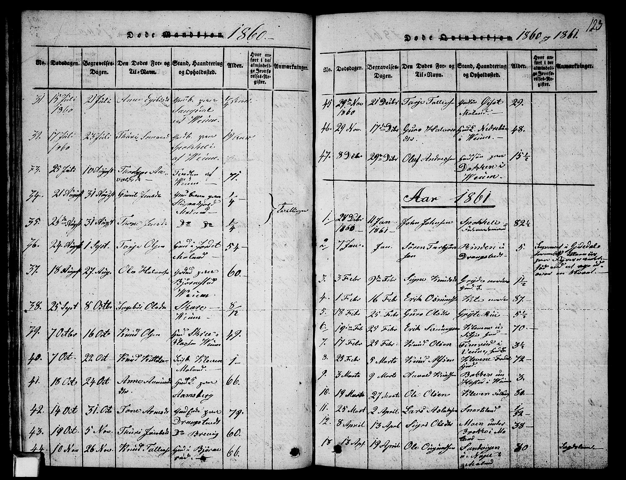 Fyresdal kirkebøker, SAKO/A-263/G/Ga/L0003: Parish register (copy) no. I 3, 1815-1863, p. 123
