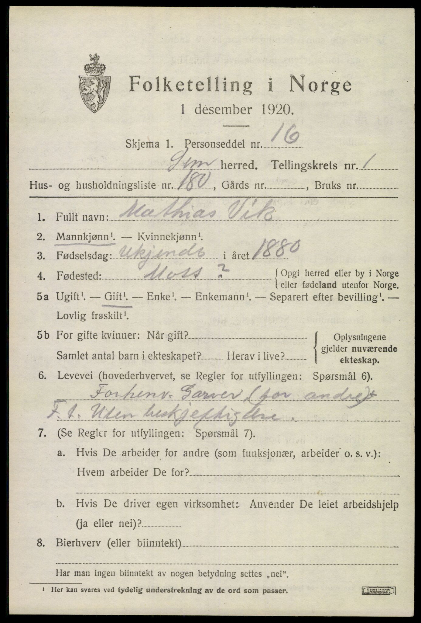 SAKO, 1920 census for Sem, 1920, p. 5259