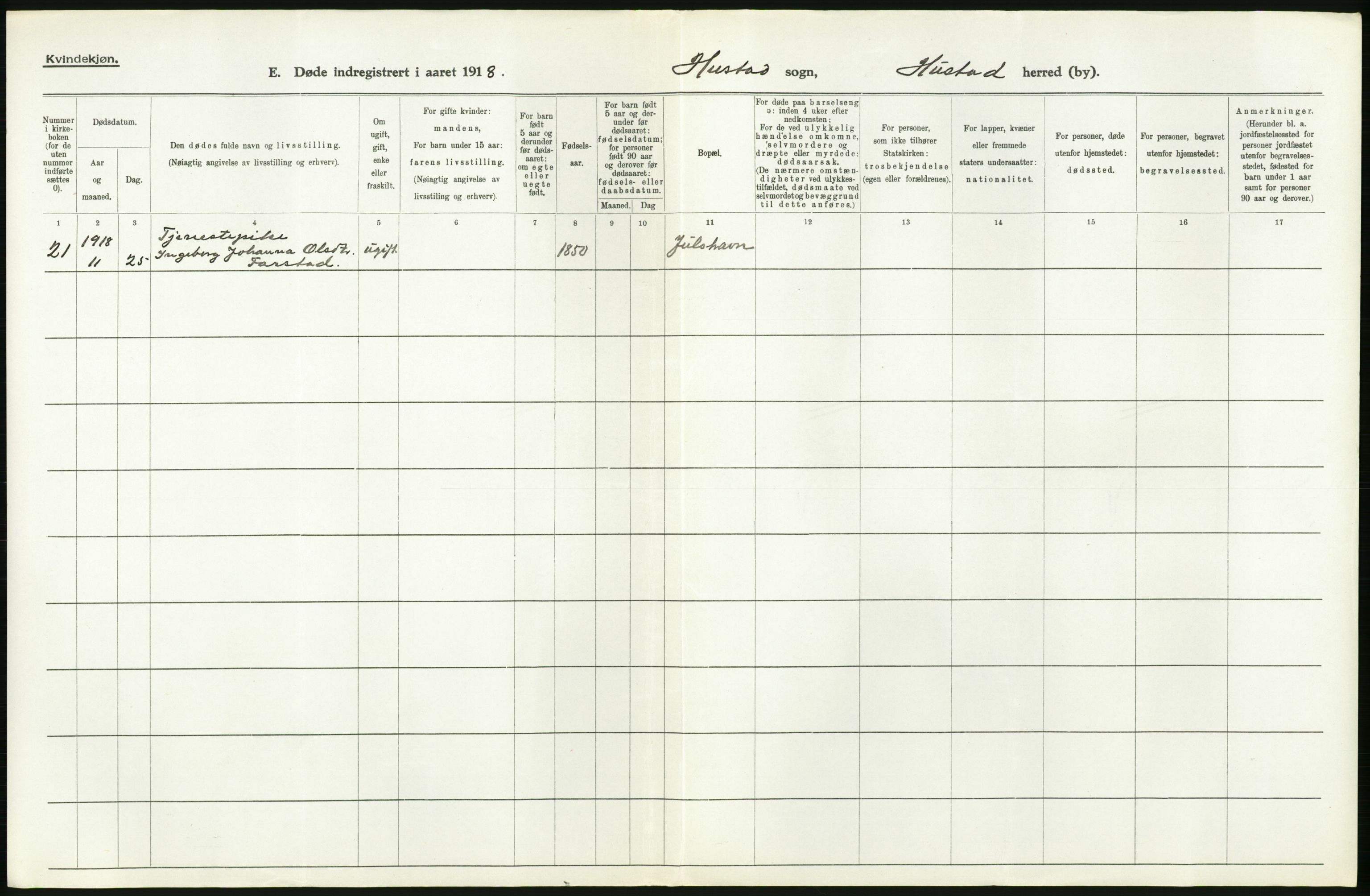 Statistisk sentralbyrå, Sosiodemografiske emner, Befolkning, RA/S-2228/D/Df/Dfb/Dfbh/L0045: Møre fylke: Døde. Bygder og byer., 1918, p. 186