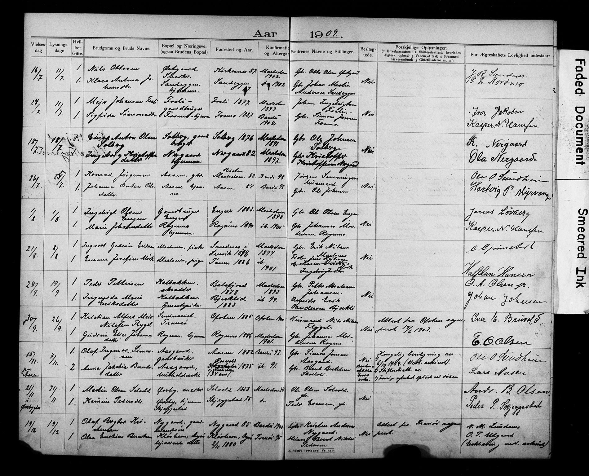 Målselv sokneprestembete, AV/SATØ-S-1311/I/Id/L0040: Banns register no. 40, 1906-1918