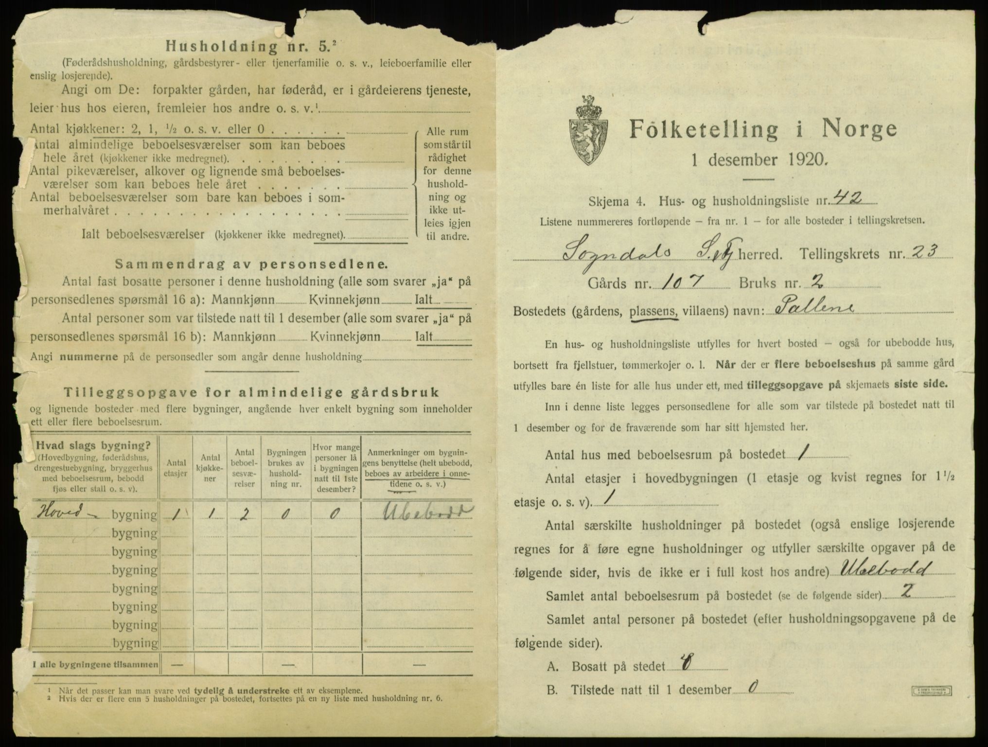 SAB, 1920 census for Sogndal, 1920, p. 1299