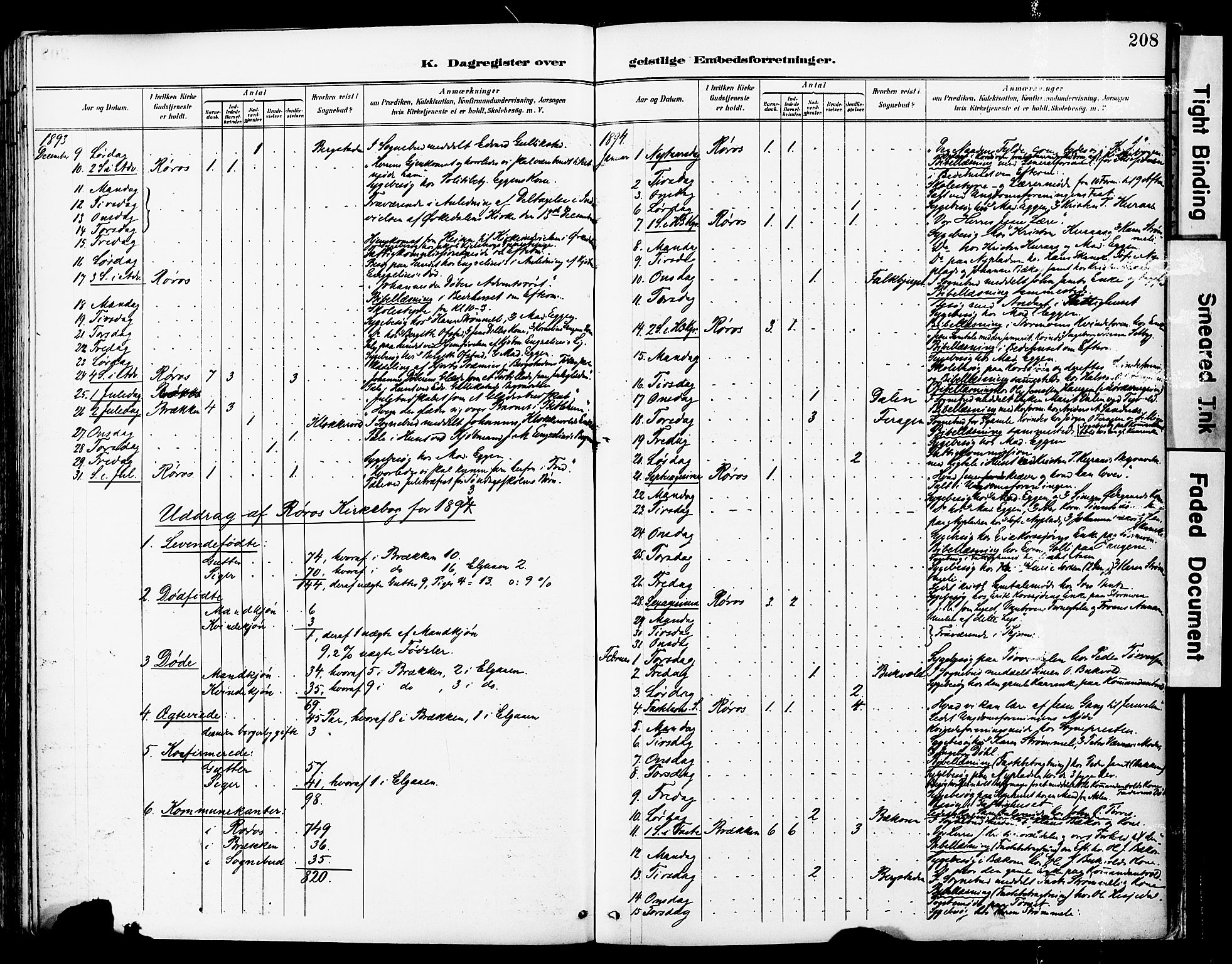 Ministerialprotokoller, klokkerbøker og fødselsregistre - Sør-Trøndelag, AV/SAT-A-1456/681/L0935: Parish register (official) no. 681A13, 1890-1898, p. 208