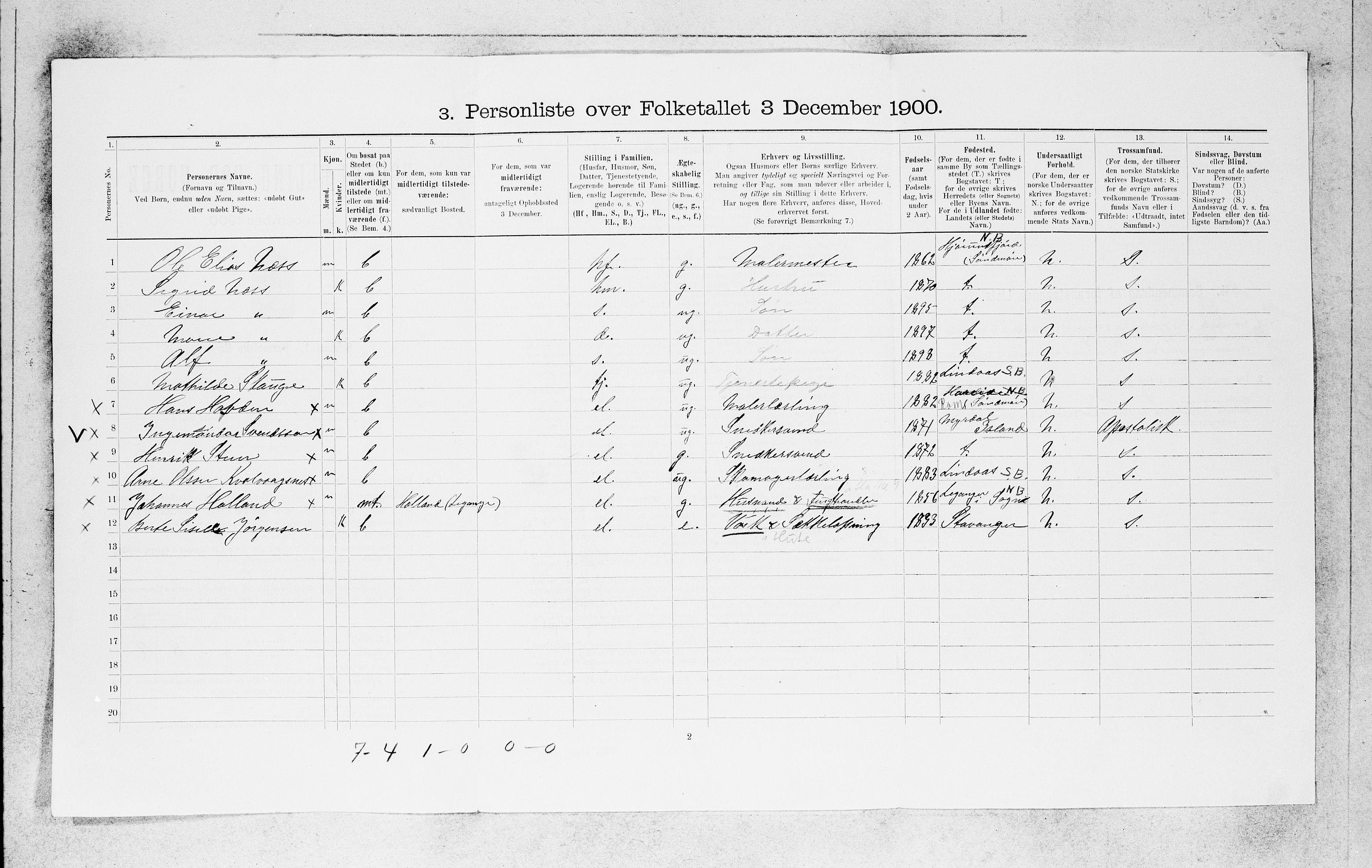 SAB, 1900 census for Bergen, 1900, p. 3482