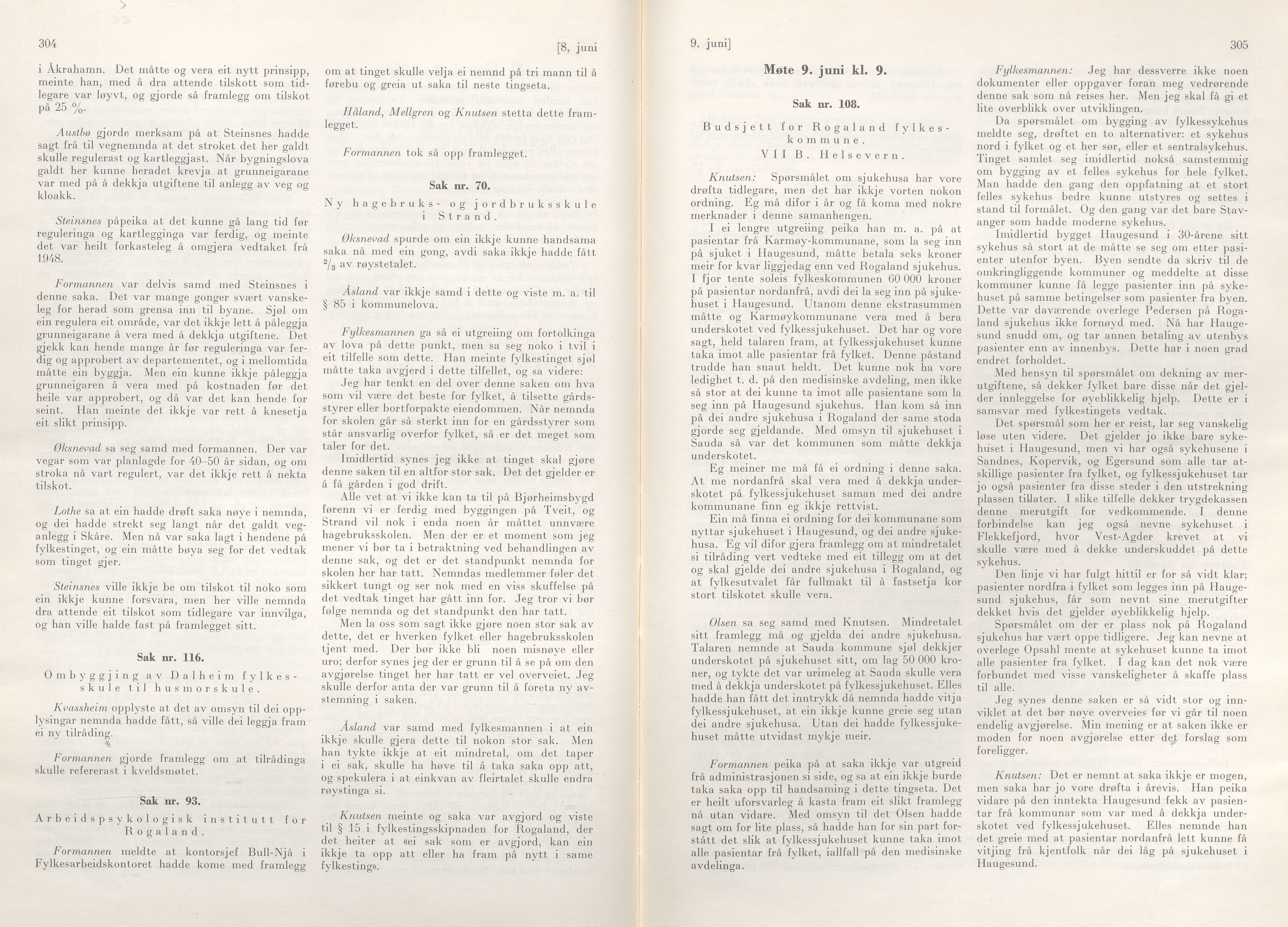 Rogaland fylkeskommune - Fylkesrådmannen , IKAR/A-900/A/Aa/Aaa/L0070: Møtebok , 1951, p. 304-305