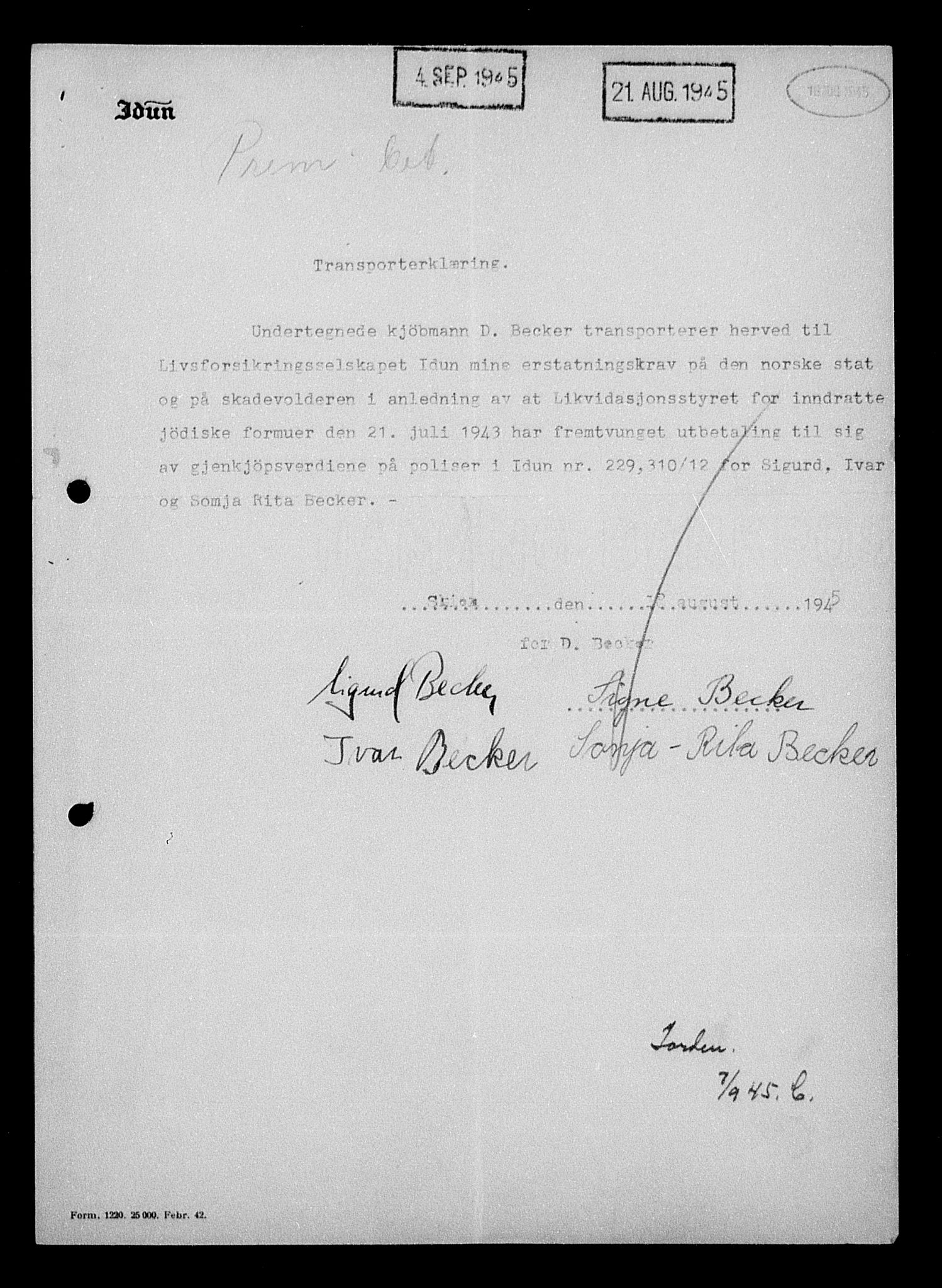 Justisdepartementet, Tilbakeføringskontoret for inndratte formuer, AV/RA-S-1564/H/Hc/Hcd/L0991: --, 1945-1947, p. 3