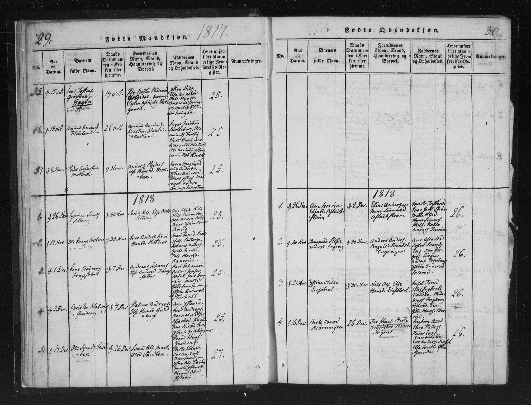 Aremark prestekontor Kirkebøker, SAO/A-10899/F/Fc/L0001: Parish register (official) no. III 1, 1814-1834, p. 29-30