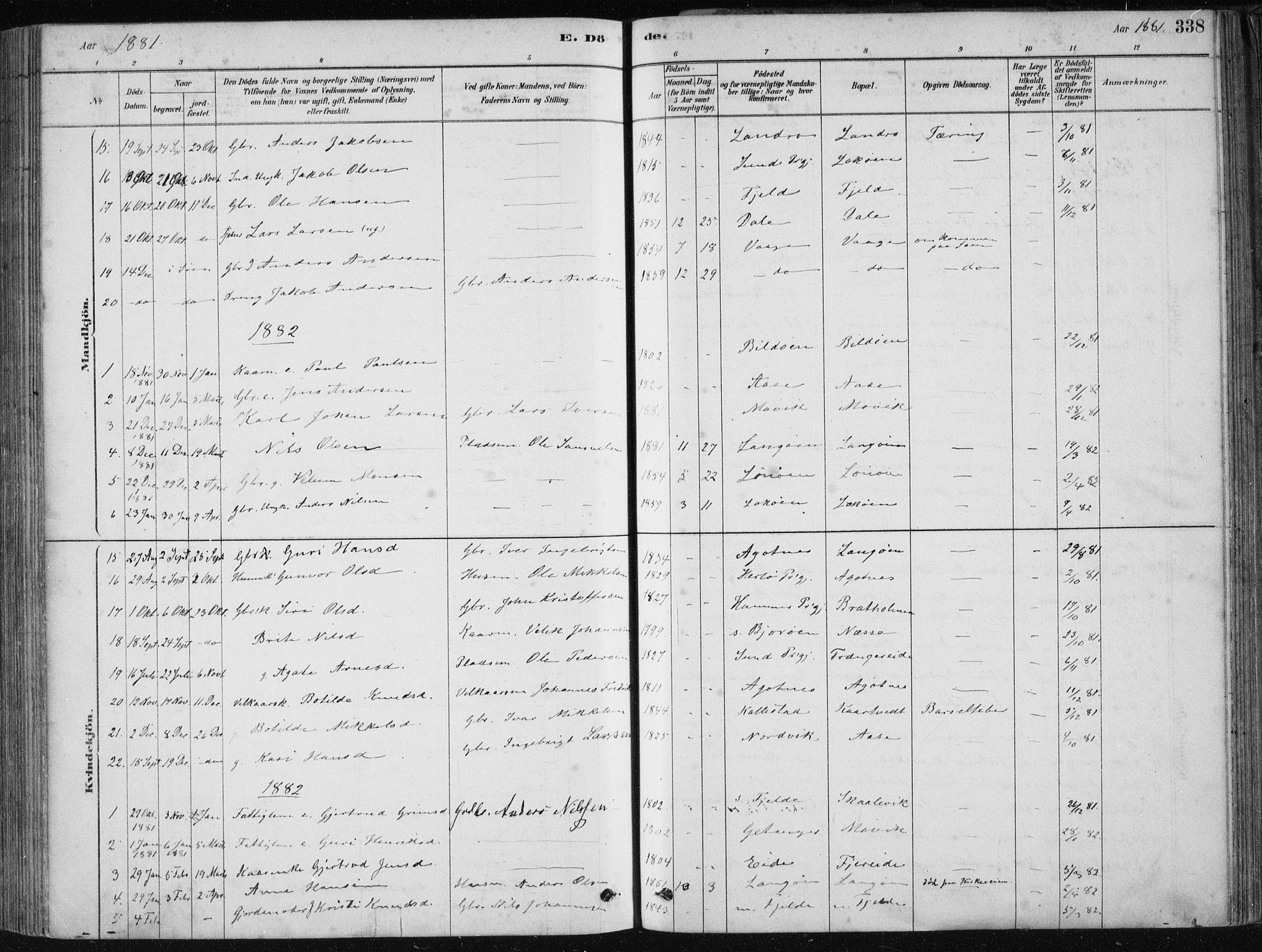 Fjell sokneprestembete, SAB/A-75301/H/Haa: Parish register (official) no. A  8, 1878-1898, p. 338