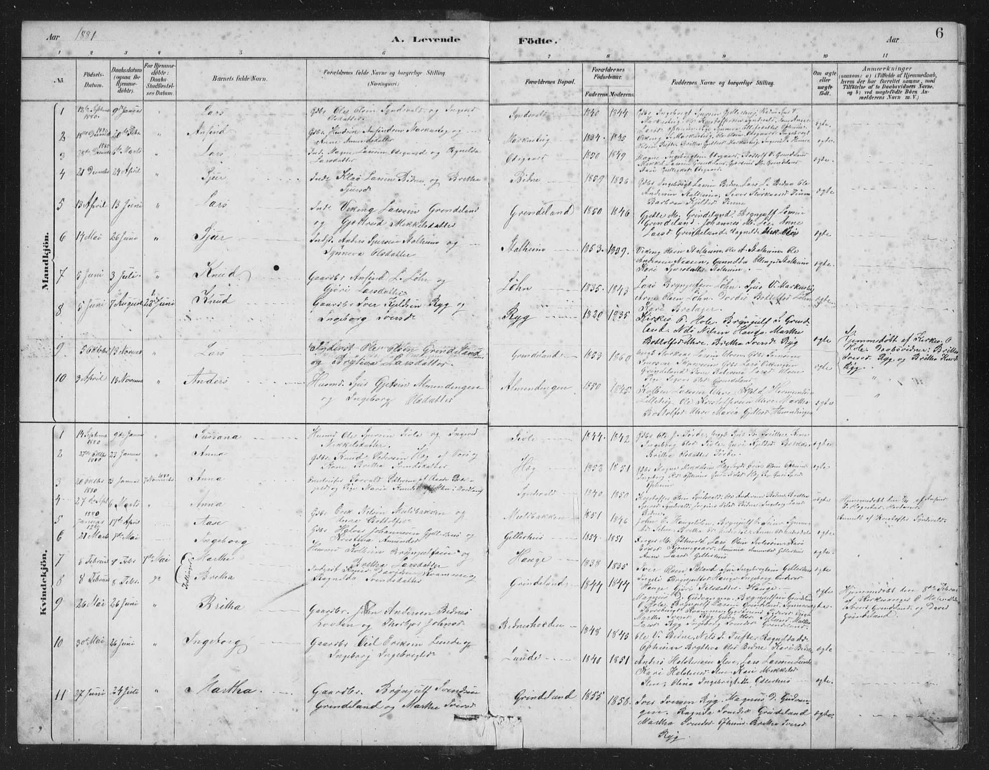 Vossestrand Sokneprestembete, SAB/A-79101/H/Hab: Parish register (copy) no. A 2, 1880-1902, p. 6