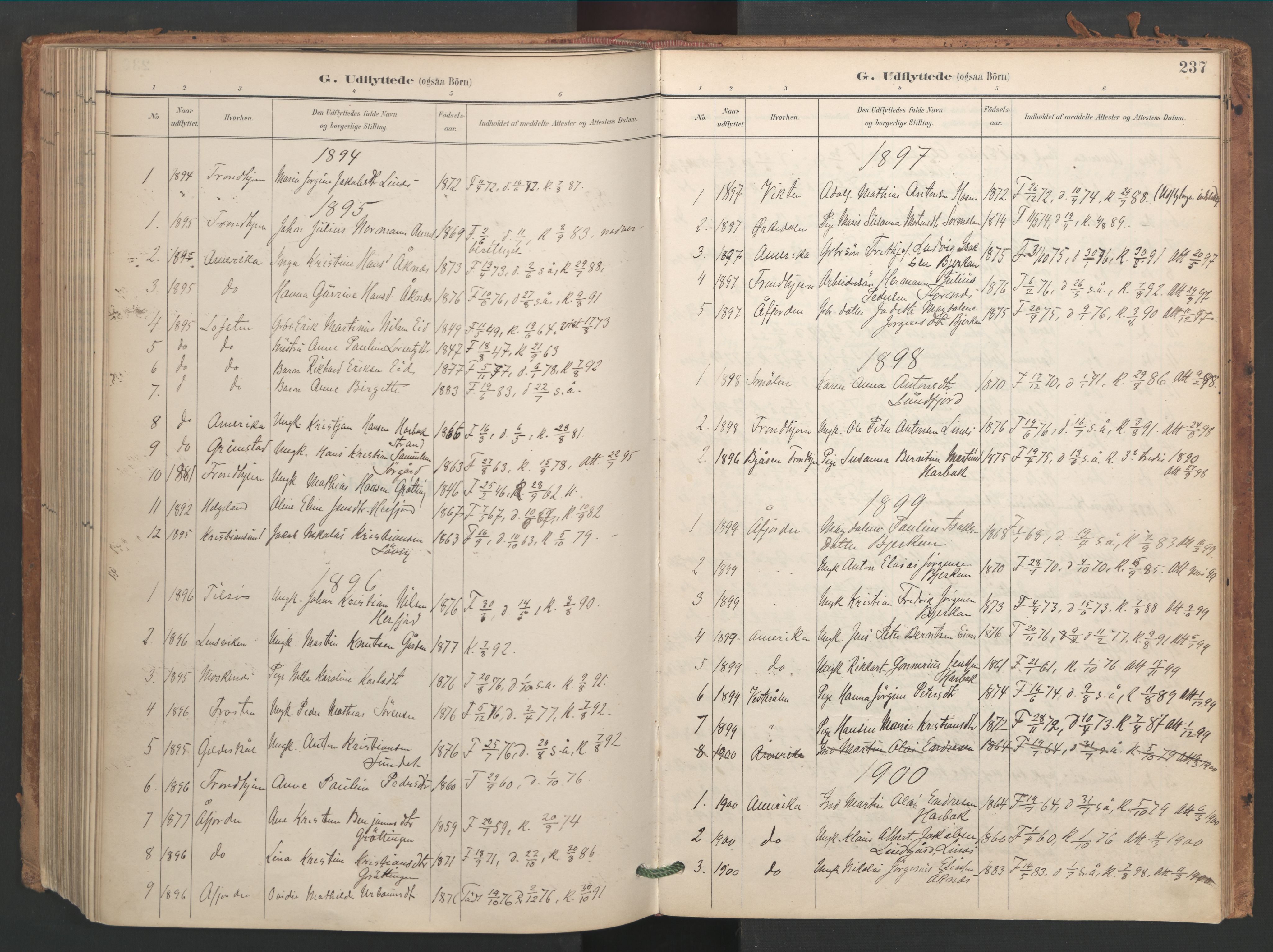 Ministerialprotokoller, klokkerbøker og fødselsregistre - Sør-Trøndelag, AV/SAT-A-1456/656/L0693: Parish register (official) no. 656A02, 1894-1913, p. 237