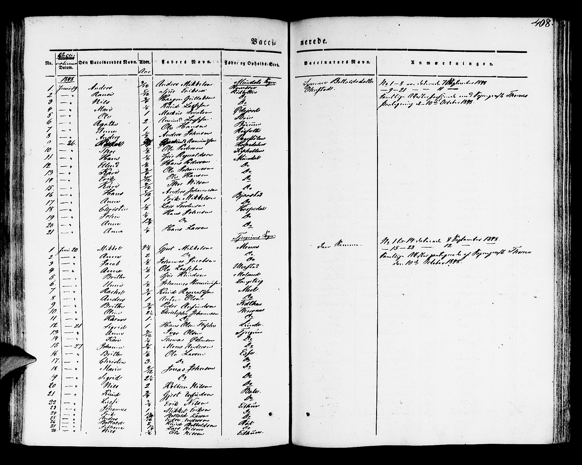 Leikanger sokneprestembete, AV/SAB-A-81001/H/Haa/Haaa/L0007: Parish register (official) no. A 7, 1838-1851, p. 408