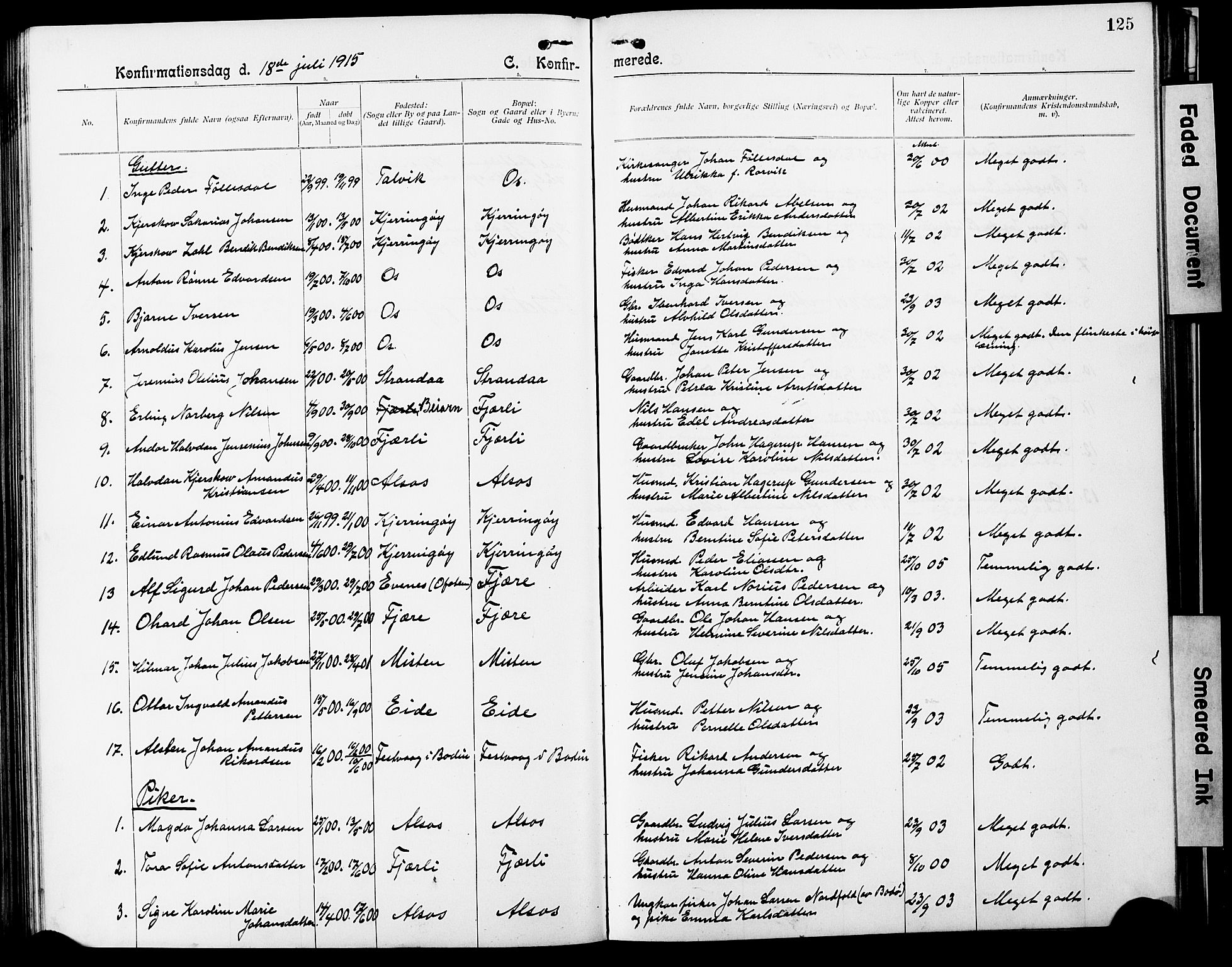 Ministerialprotokoller, klokkerbøker og fødselsregistre - Nordland, SAT/A-1459/803/L0077: Parish register (copy) no. 803C04, 1897-1930, p. 125