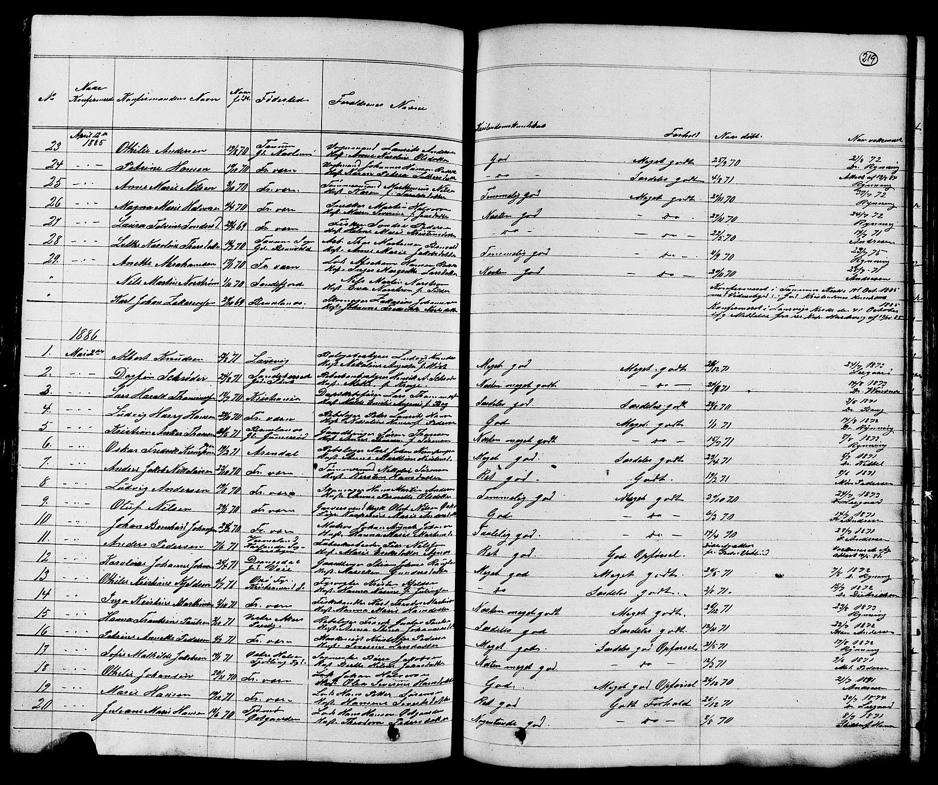 Stavern kirkebøker, AV/SAKO-A-318/G/Ga/L0002: Parish register (copy) no. 2, 1839-1909, p. 219