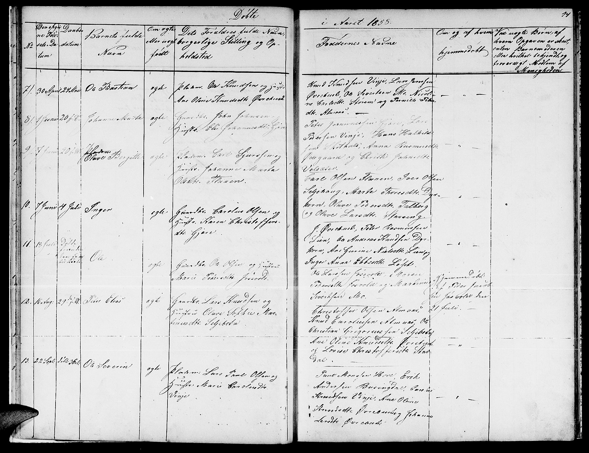 Ministerialprotokoller, klokkerbøker og fødselsregistre - Møre og Romsdal, AV/SAT-A-1454/521/L0300: Parish register (copy) no. 521C01, 1854-1881, p. 14