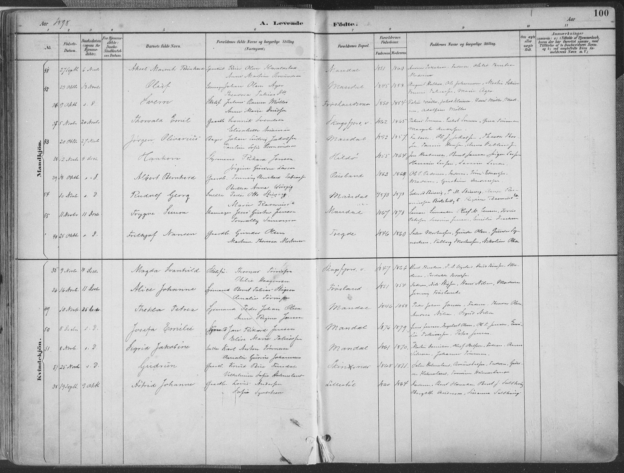 Mandal sokneprestkontor, AV/SAK-1111-0030/F/Fa/Faa/L0018: Parish register (official) no. A 18, 1890-1905, p. 100