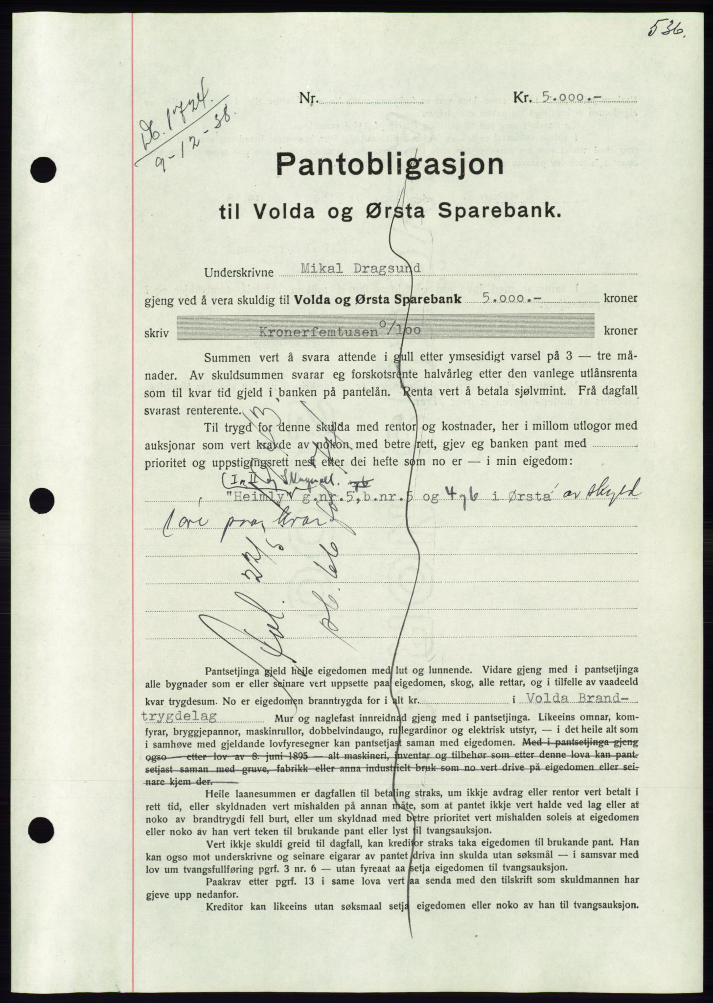 Søre Sunnmøre sorenskriveri, AV/SAT-A-4122/1/2/2C/L0066: Mortgage book no. 60, 1938-1938, Diary no: : 1724/1938