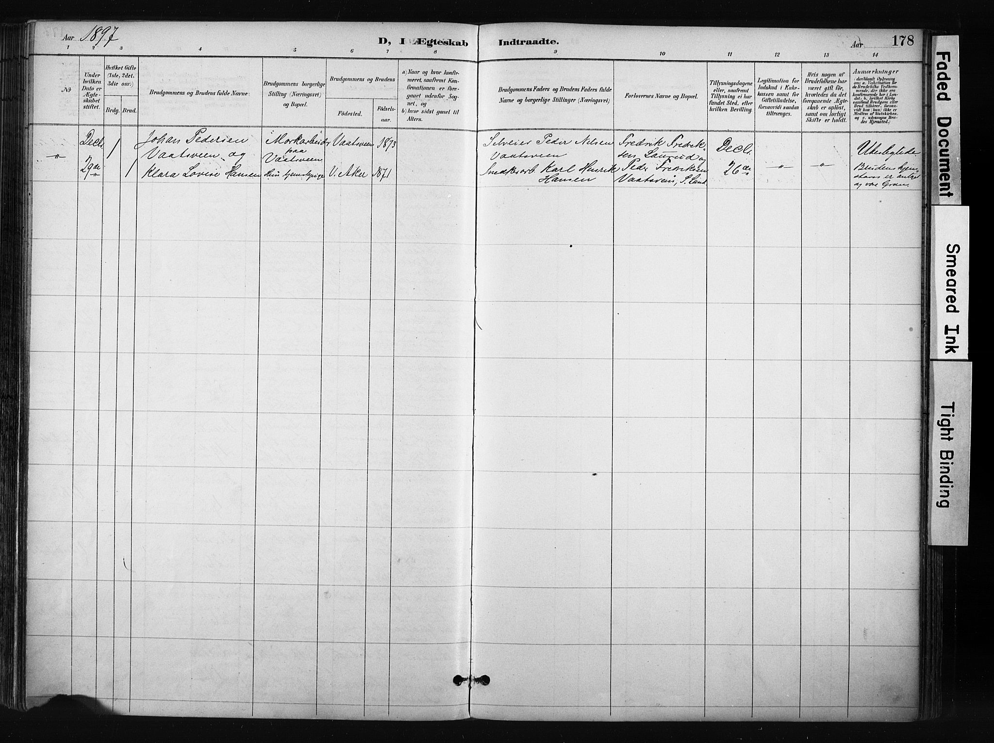 Gran prestekontor, SAH/PREST-112/H/Ha/Haa/L0017: Parish register (official) no. 17, 1889-1897, p. 178