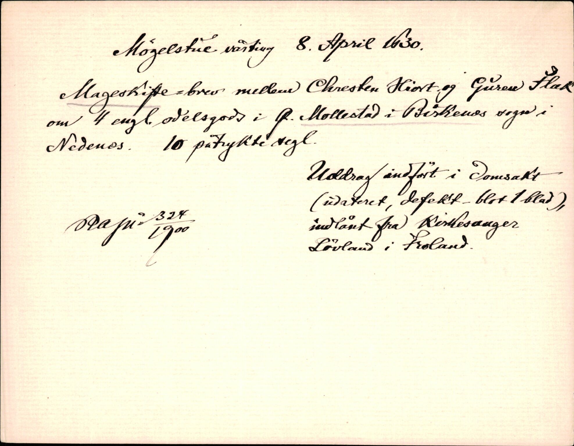 Riksarkivets diplomsamling, AV/RA-EA-5965/F35/F35d/L0003: Innlånte diplomer, seddelregister, 1621-1642, p. 285