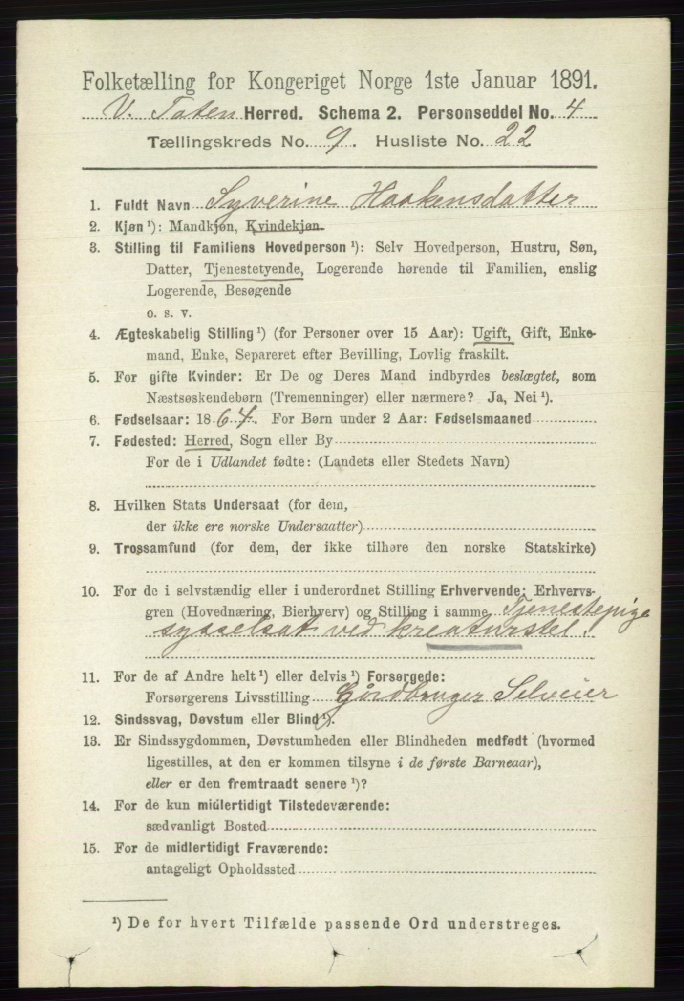 RA, 1891 census for 0529 Vestre Toten, 1891, p. 5685