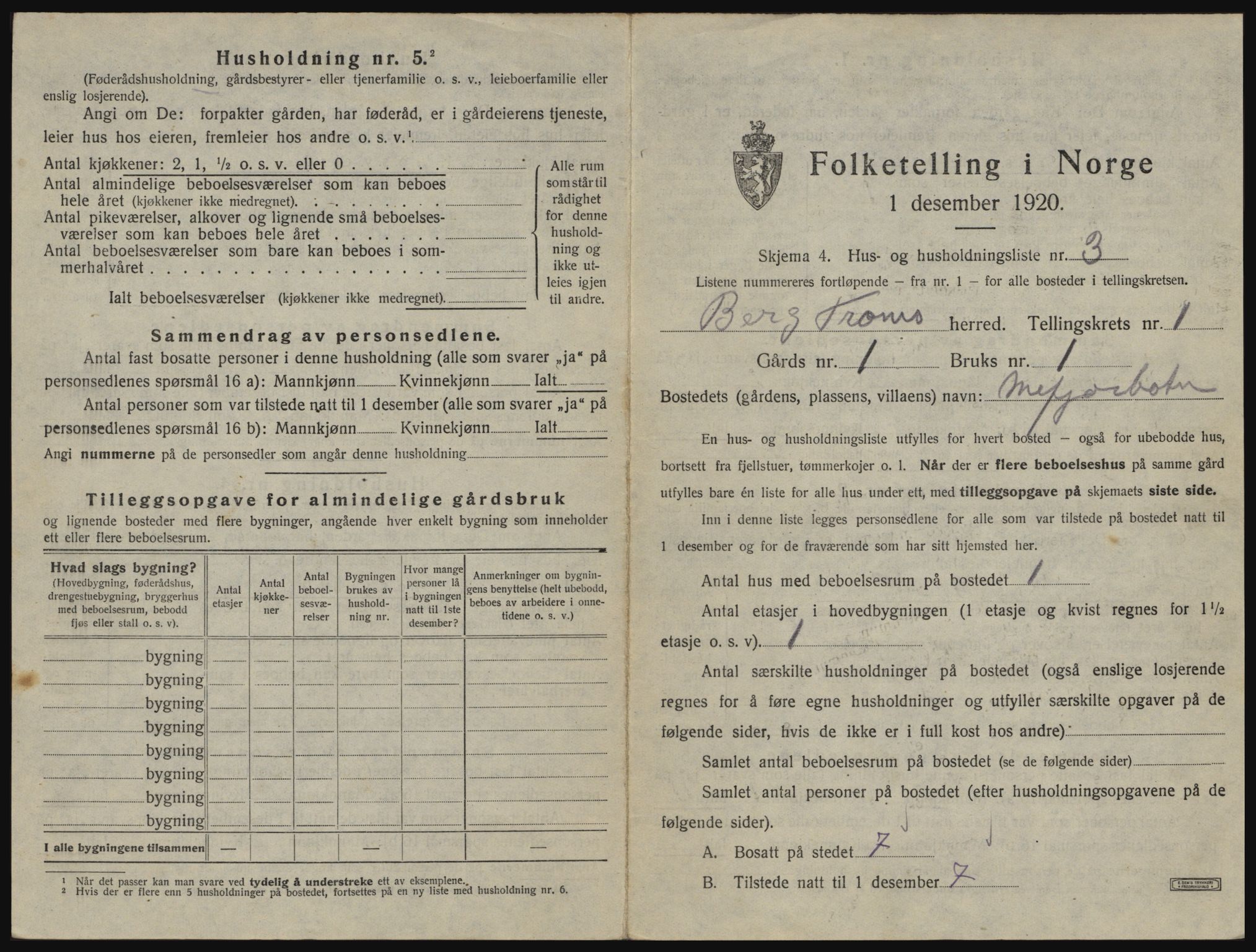 SATØ, 1920 census for Berg, 1920, p. 38