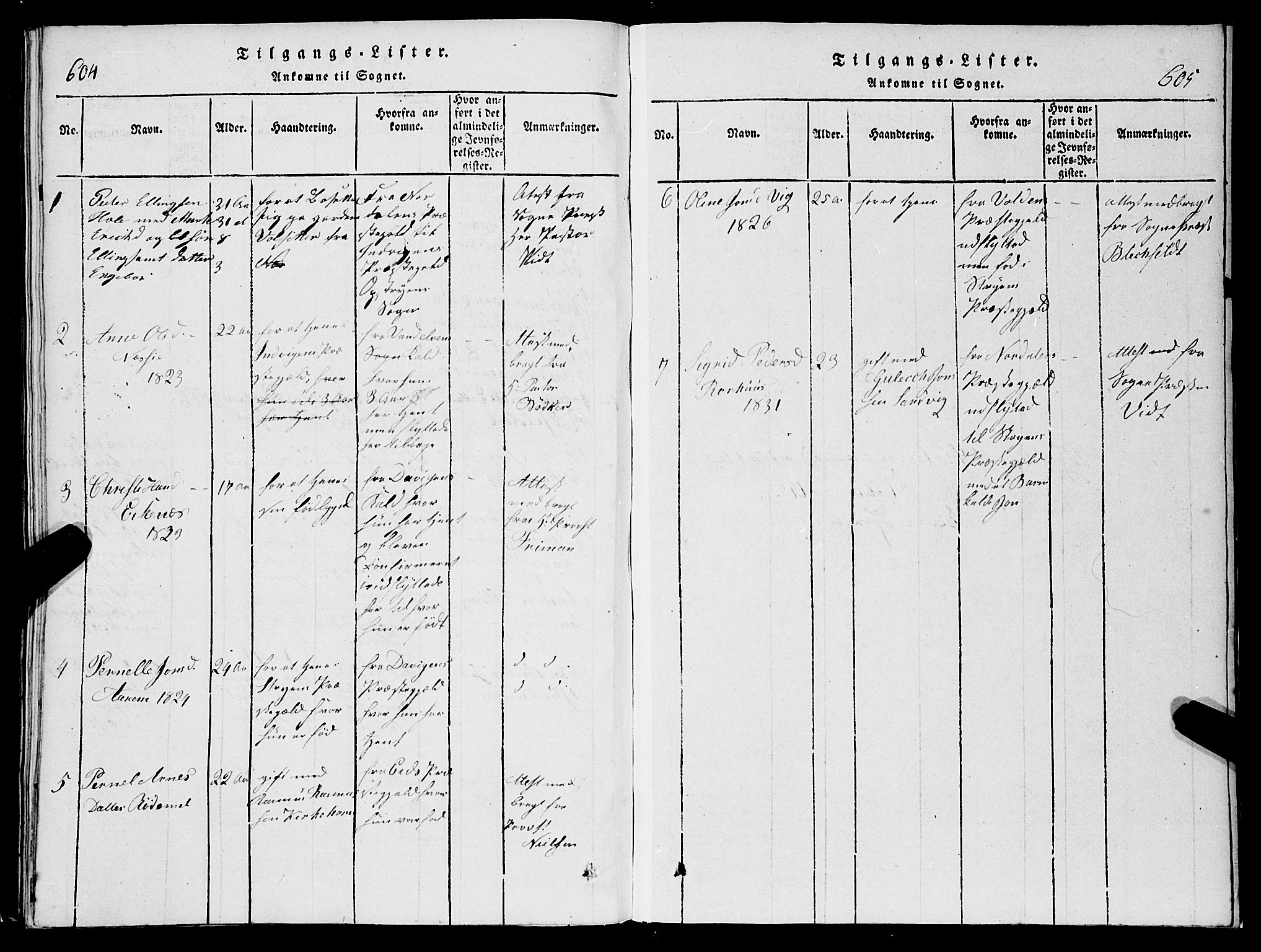 Stryn Sokneprestembete, AV/SAB-A-82501: Parish register (copy) no. C 1, 1801-1845, p. 604-605