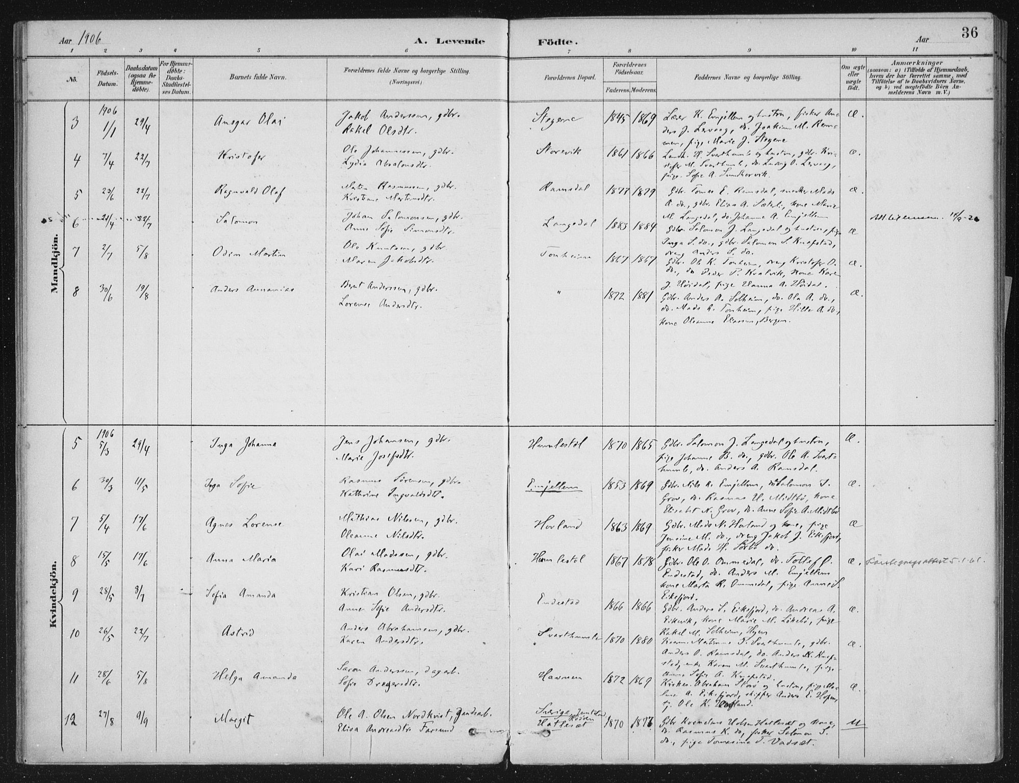 Kinn sokneprestembete, SAB/A-80801/H/Haa/Haae/L0001: Parish register (official) no. E 1, 1890-1916, p. 36