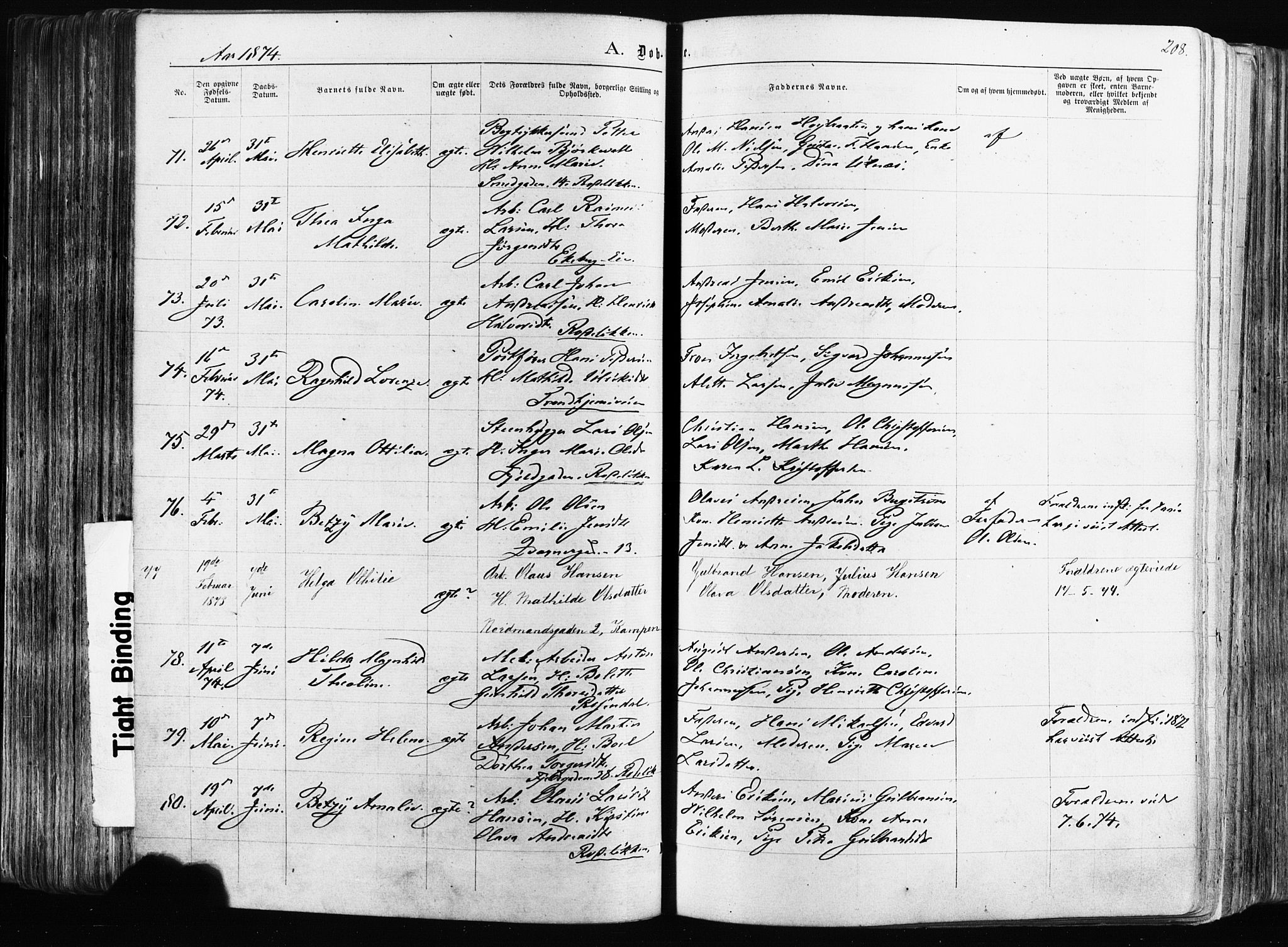 Østre Aker prestekontor Kirkebøker, SAO/A-10840/F/Fa/L0003: Parish register (official) no. I 3, 1869-1875, p. 208