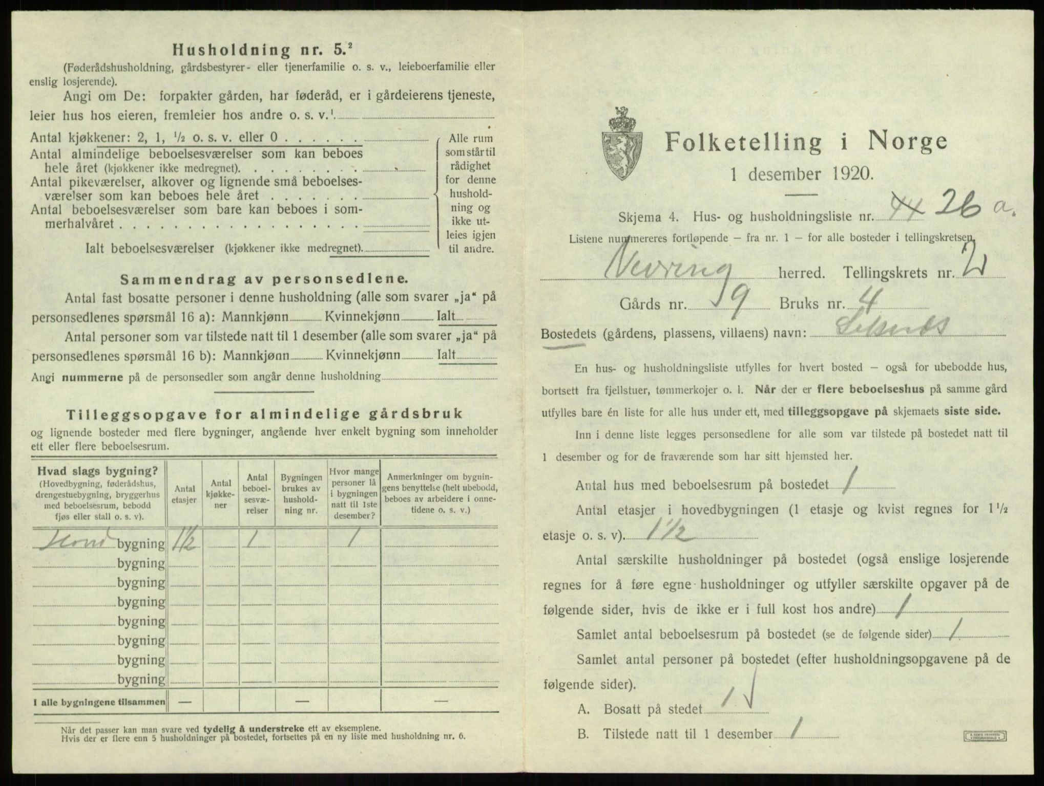 SAB, 1920 census for Vevring, 1920, p. 120