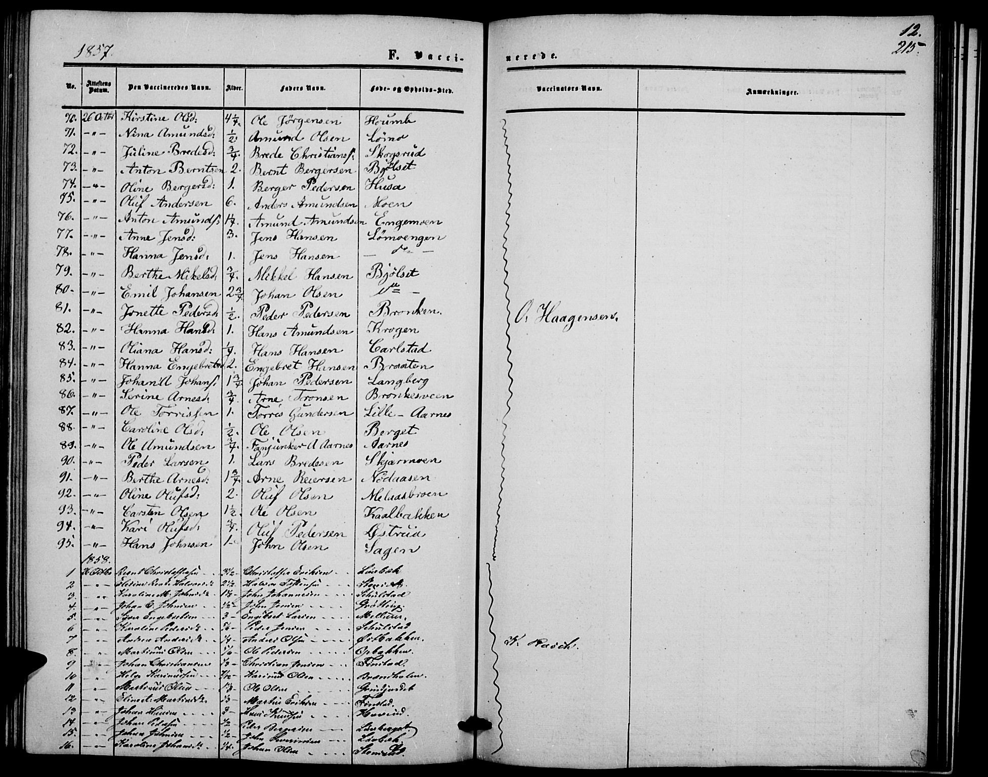 Elverum prestekontor, SAH/PREST-044/H/Ha/Hab/L0003: Parish register (copy) no. 3, 1856-1865, p. 215