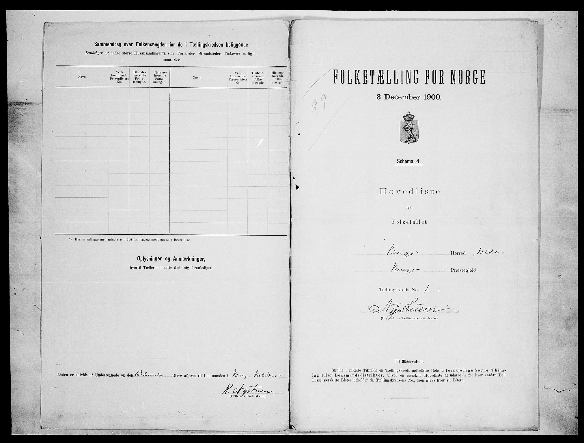 SAH, 1900 census for Vang, 1900, p. 16