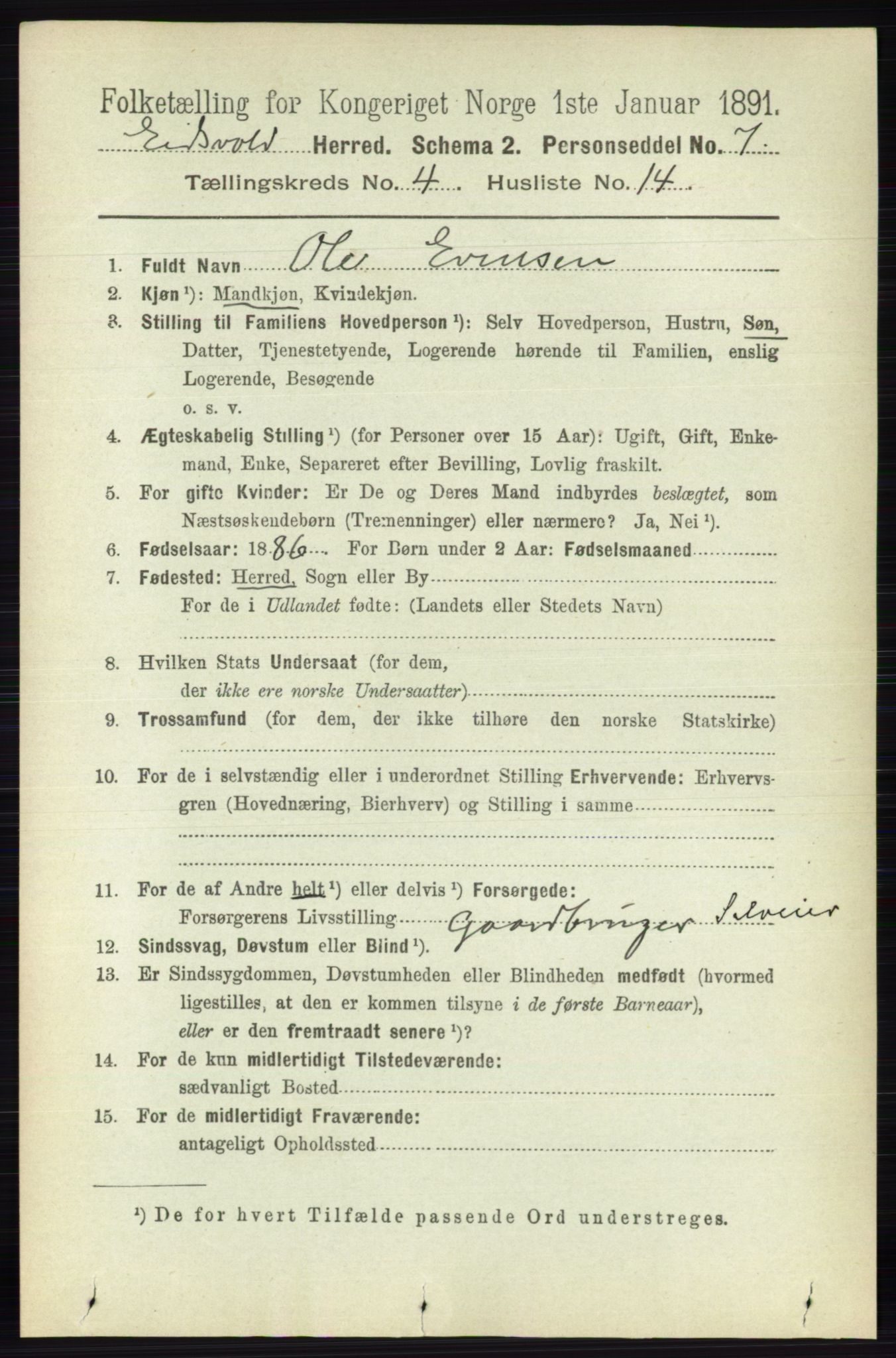 RA, 1891 census for 0237 Eidsvoll, 1891, p. 2207