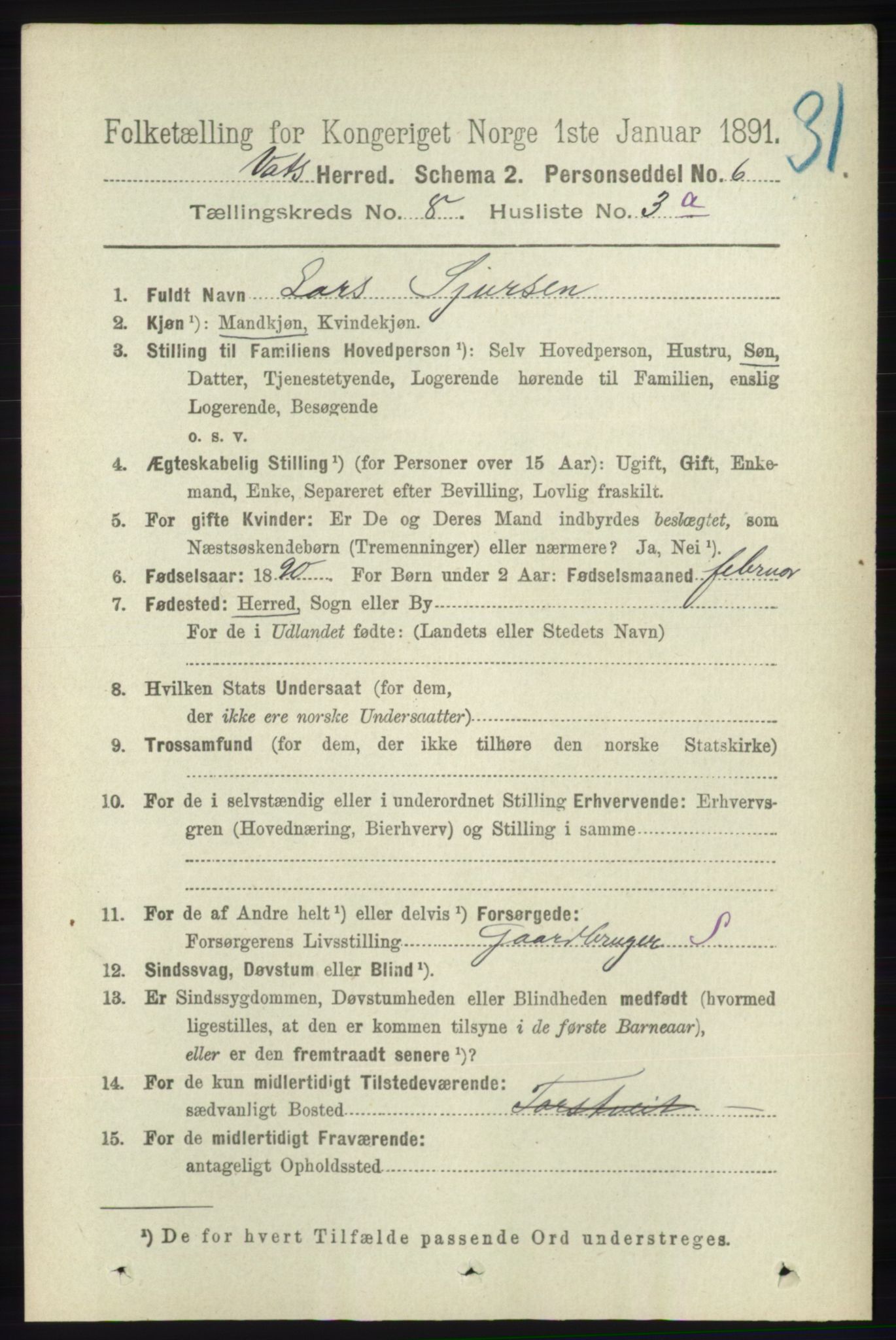 RA, 1891 census for 1155 Vats, 1891, p. 1345