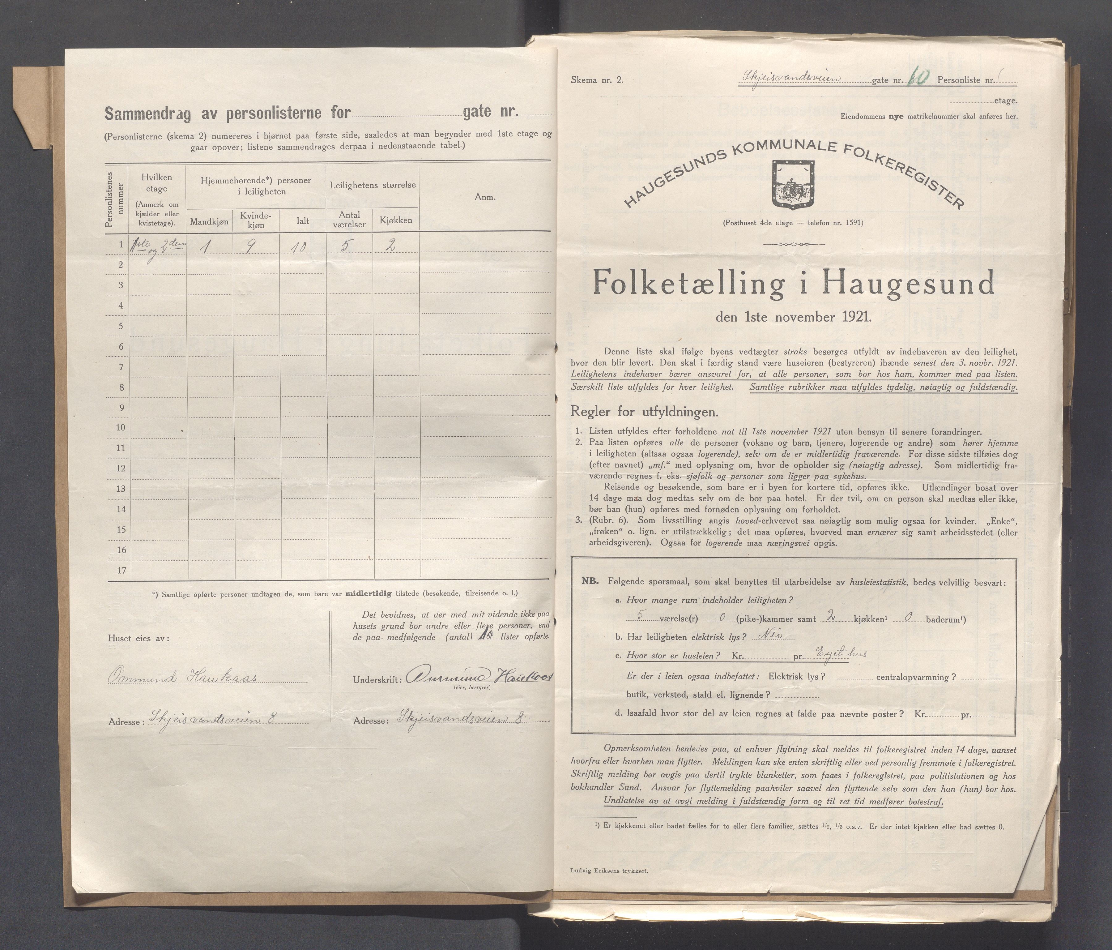 IKAR, Local census 1.11.1921 for Haugesund, 1921, p. 3901