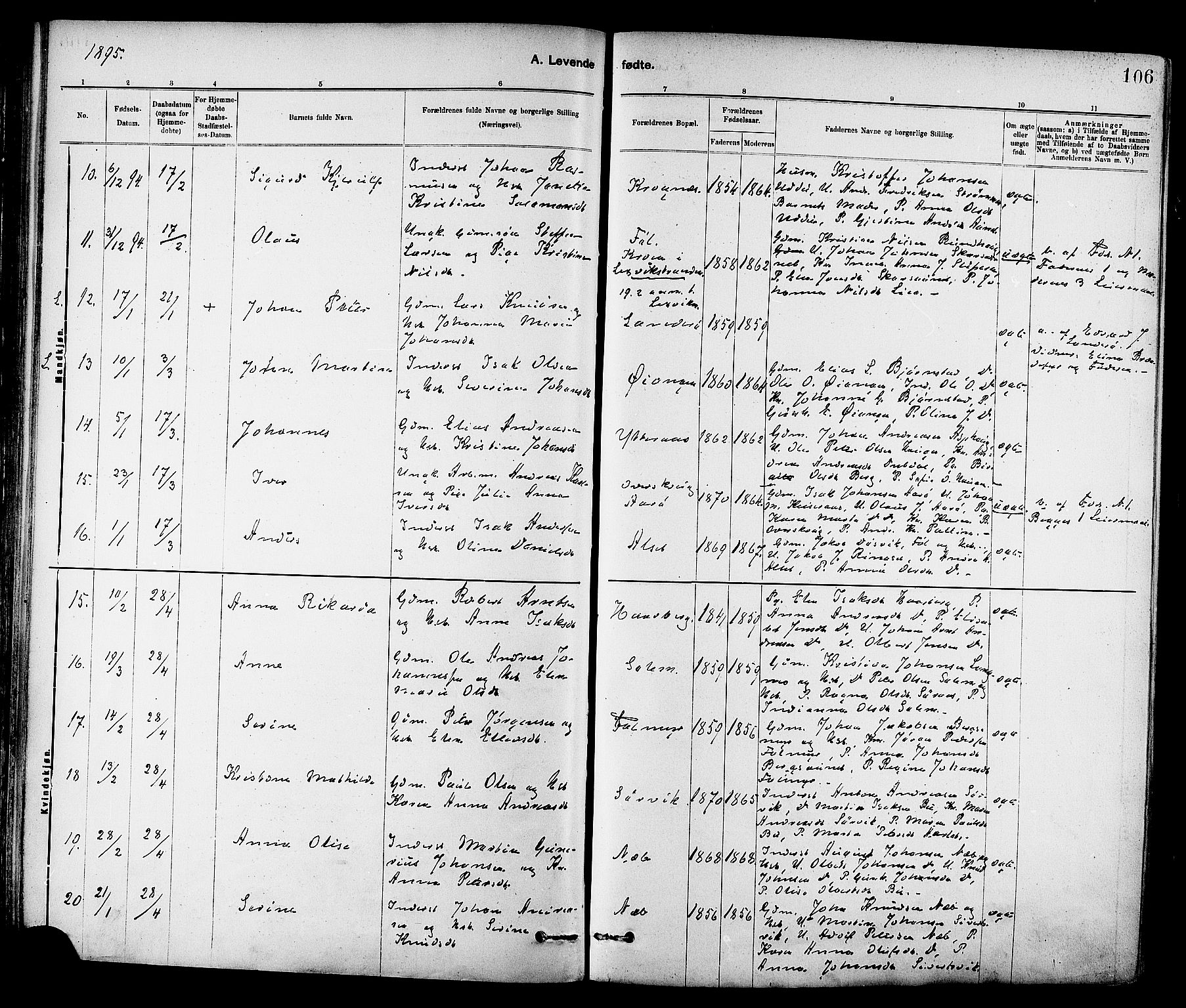 Ministerialprotokoller, klokkerbøker og fødselsregistre - Sør-Trøndelag, SAT/A-1456/647/L0634: Parish register (official) no. 647A01, 1885-1896, p. 106