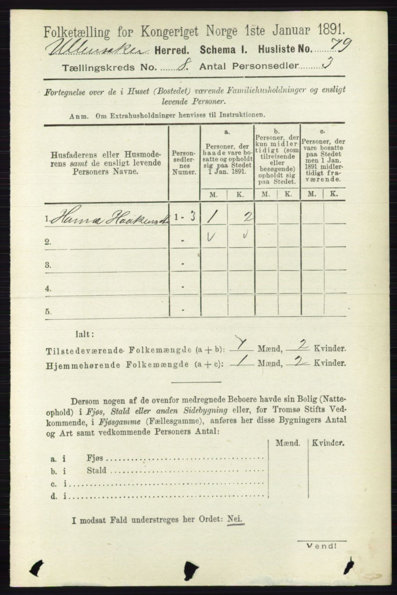 RA, 1891 census for 0235 Ullensaker, 1891, p. 3541