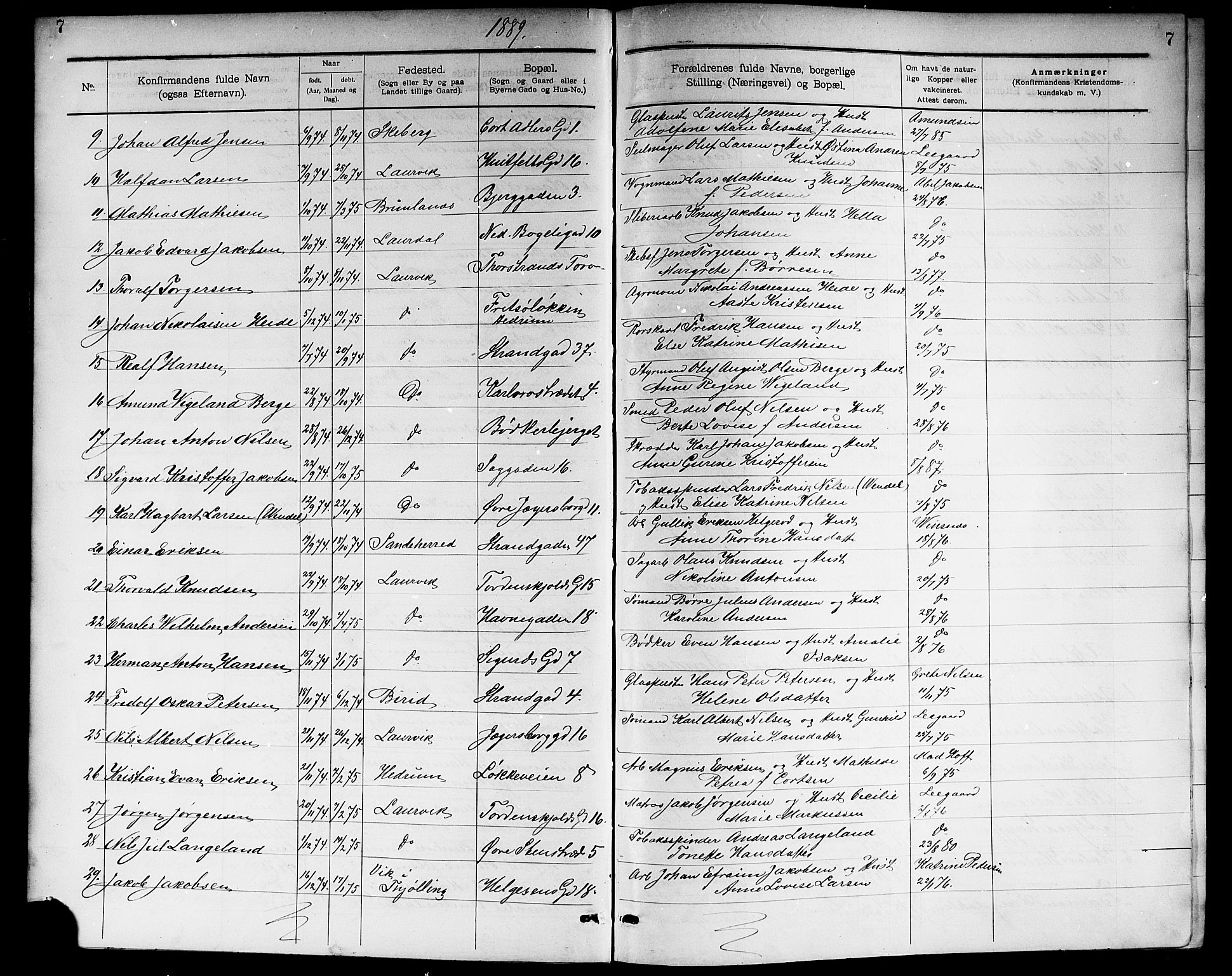 Larvik kirkebøker, AV/SAKO-A-352/G/Ga/L0006: Parish register (copy) no. I 6, 1888-1917, p. 7