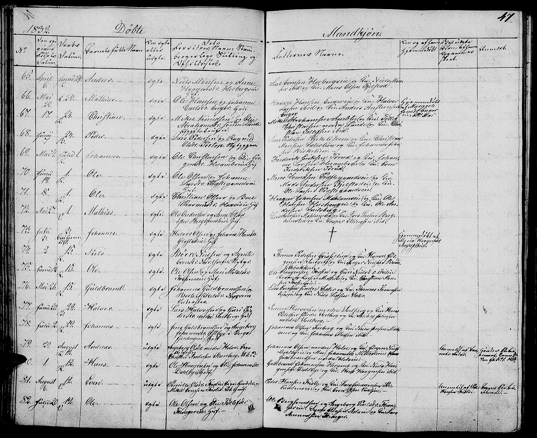 Ringsaker prestekontor, AV/SAH-PREST-014/L/La/L0004: Parish register (copy) no. 4, 1827-1838, p. 47