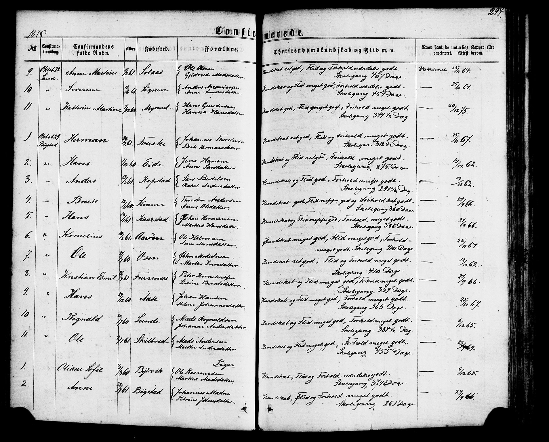 Gaular sokneprestembete, SAB/A-80001/H/Haa: Parish register (official) no. A 5, 1860-1881, p. 294