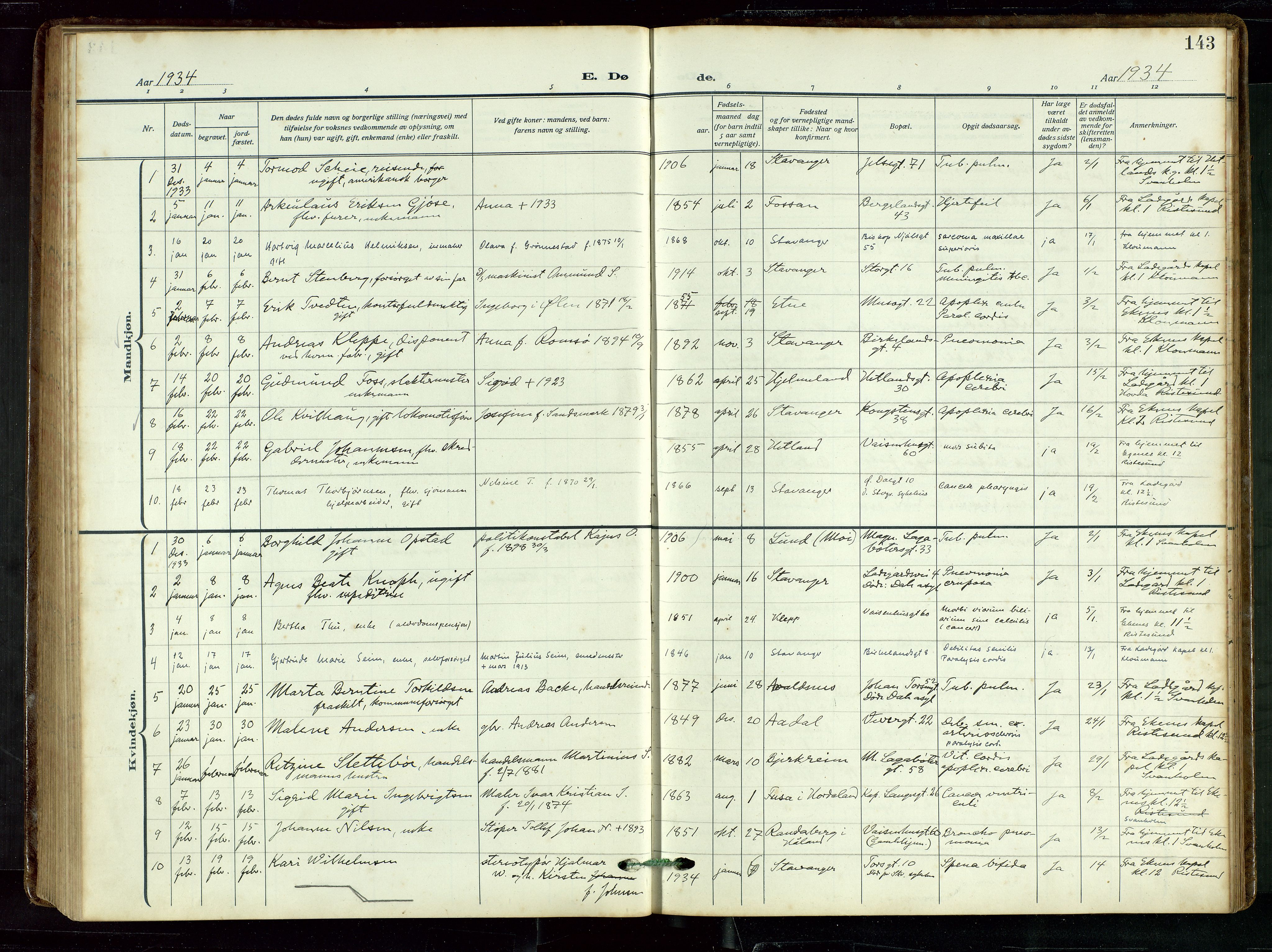 St. Petri sokneprestkontor, AV/SAST-A-101813/002/D/L0003: Parish register (official) no. A 28, 1919-1938, p. 143