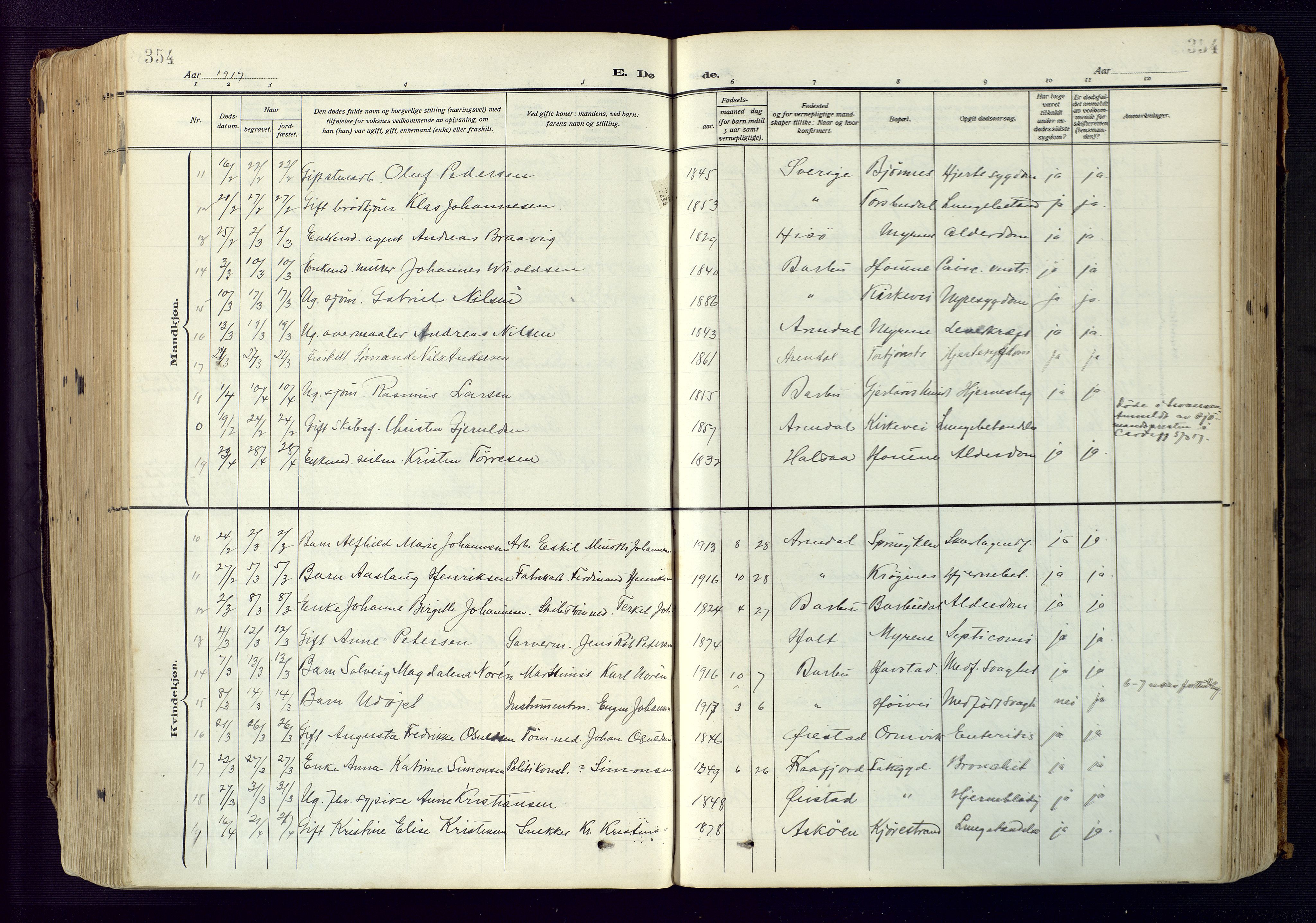 Barbu sokneprestkontor, AV/SAK-1111-0003/F/Fa/L0006: Parish register (official) no. A 6, 1910-1929, p. 354