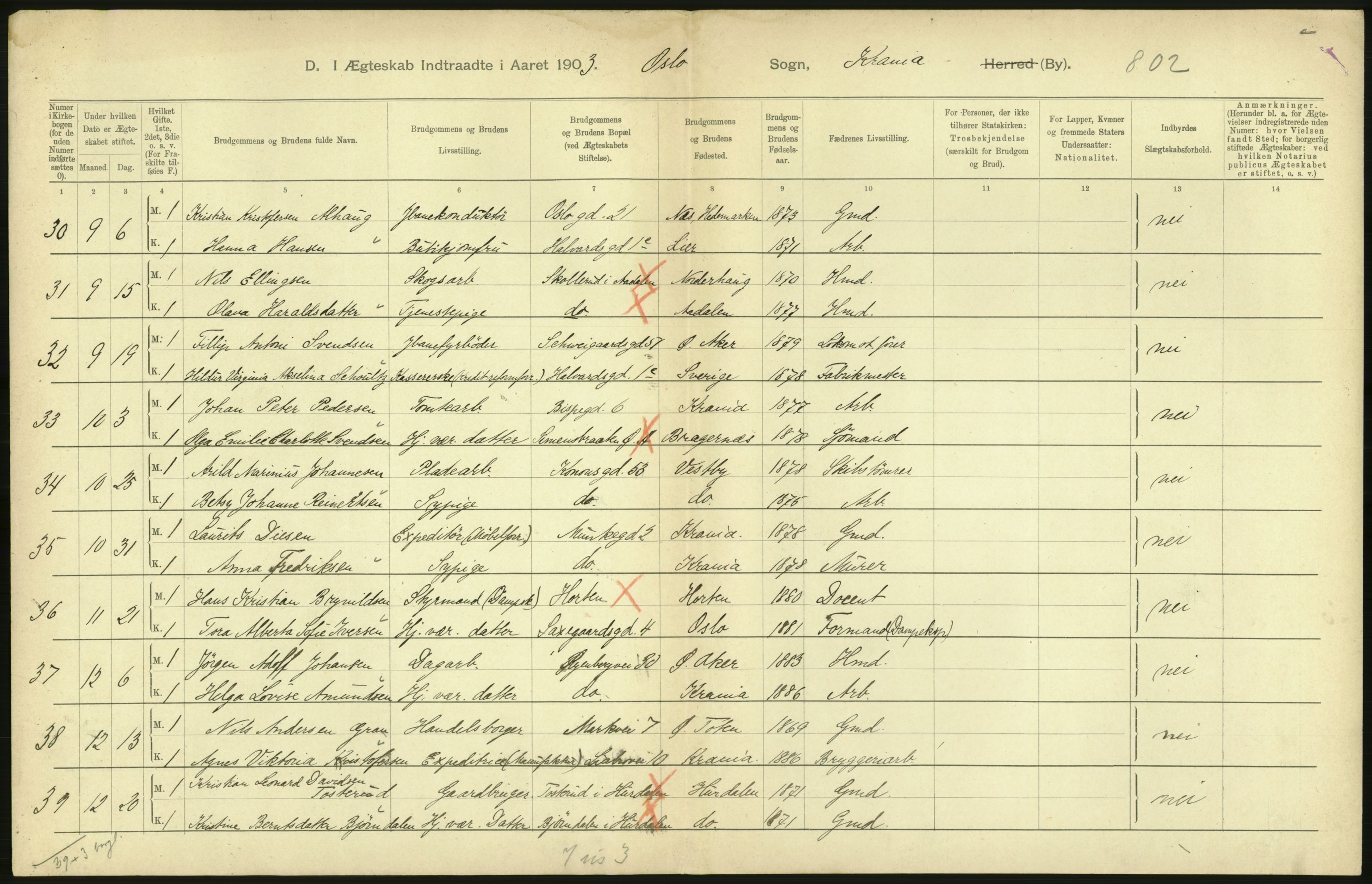 Statistisk sentralbyrå, Sosiodemografiske emner, Befolkning, AV/RA-S-2228/D/Df/Dfa/Dfaa/L0004: Kristiania: Gifte, døde, 1903, p. 536